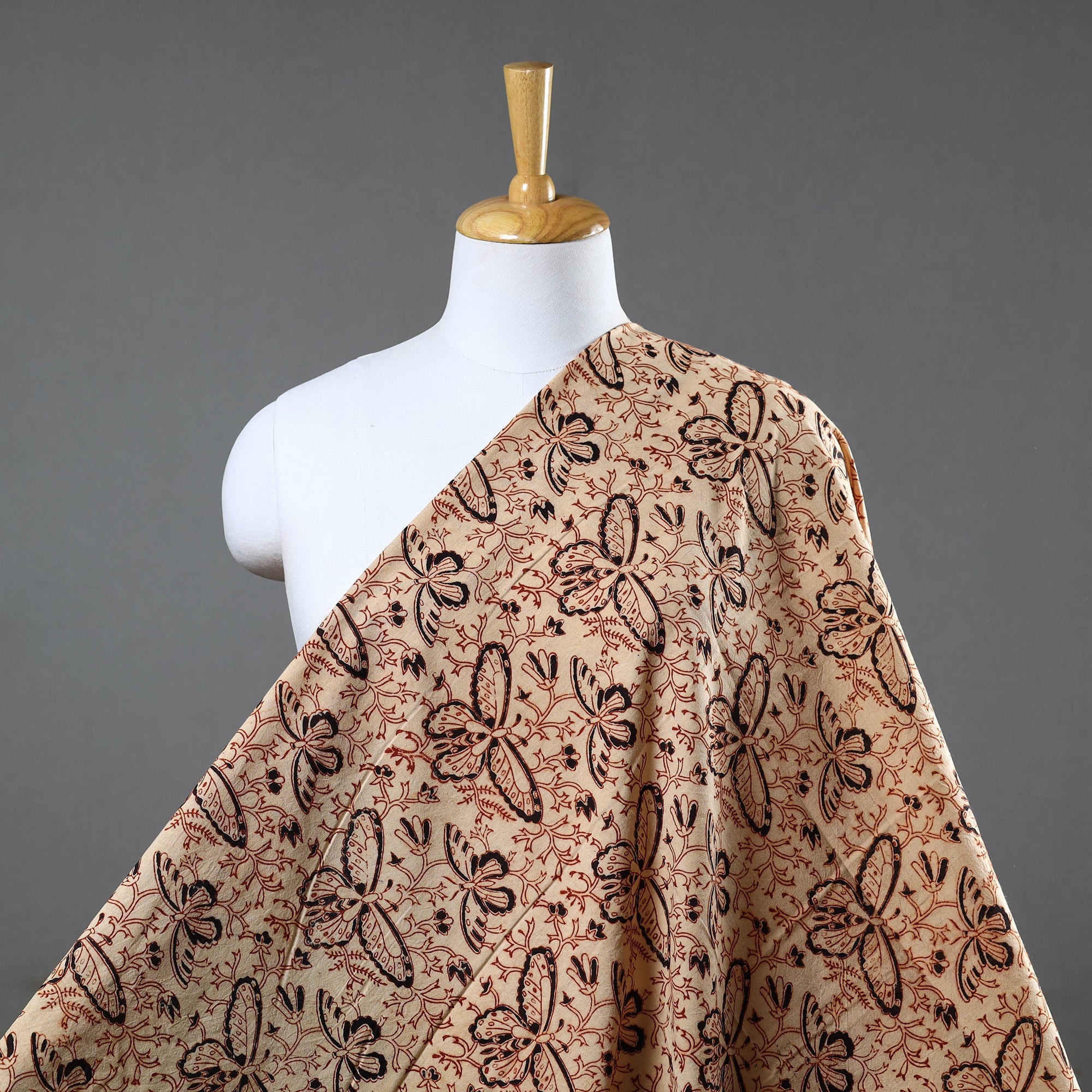PITCHUKA SRINIVAS KALAMKARI PEDANA Beige - Block Print Cotton Pedana Kalamkari Fabric 12