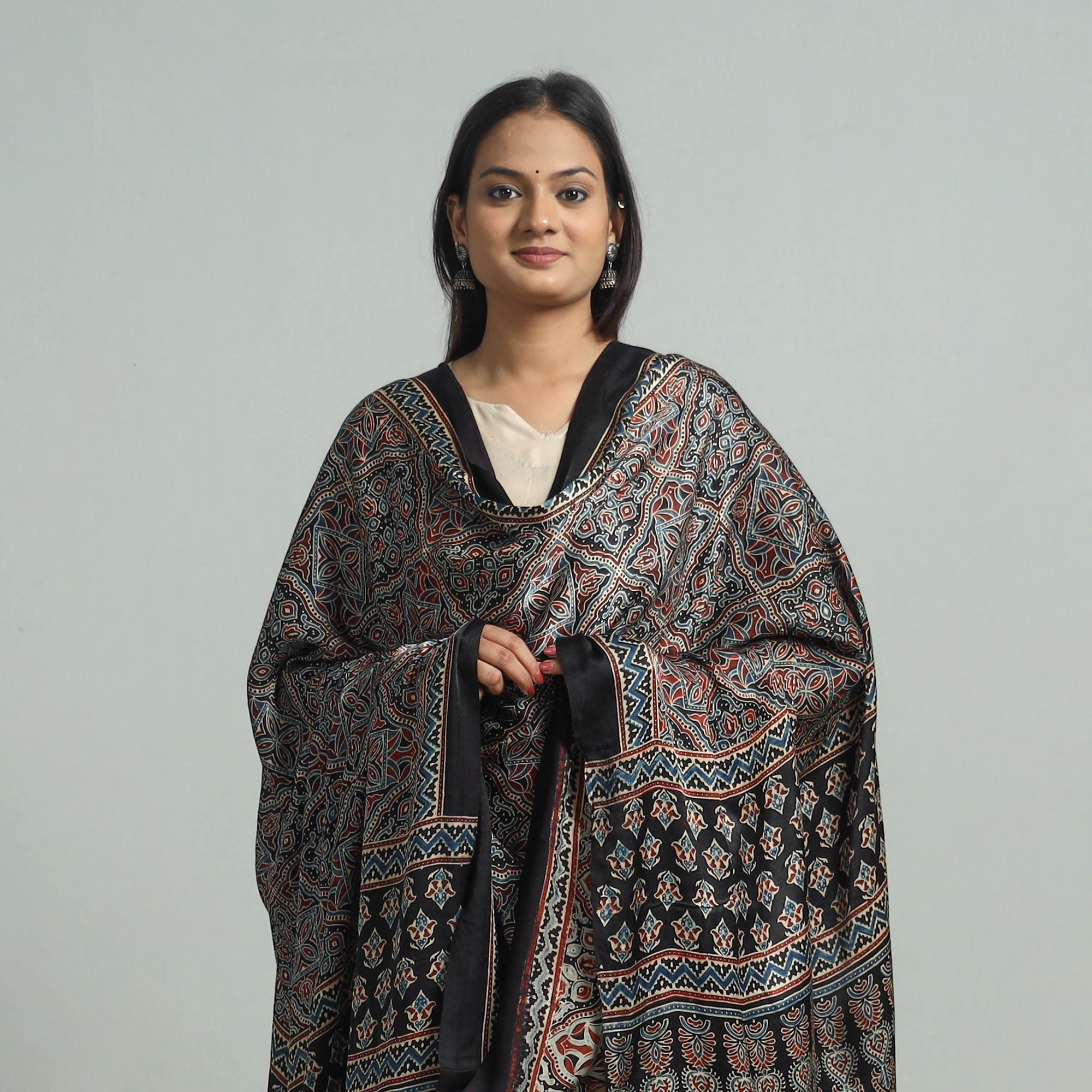 KACHCHH JI CHHAAP Black - Modal Silk Block Print Ajrakh Dupatta 76 - view 3