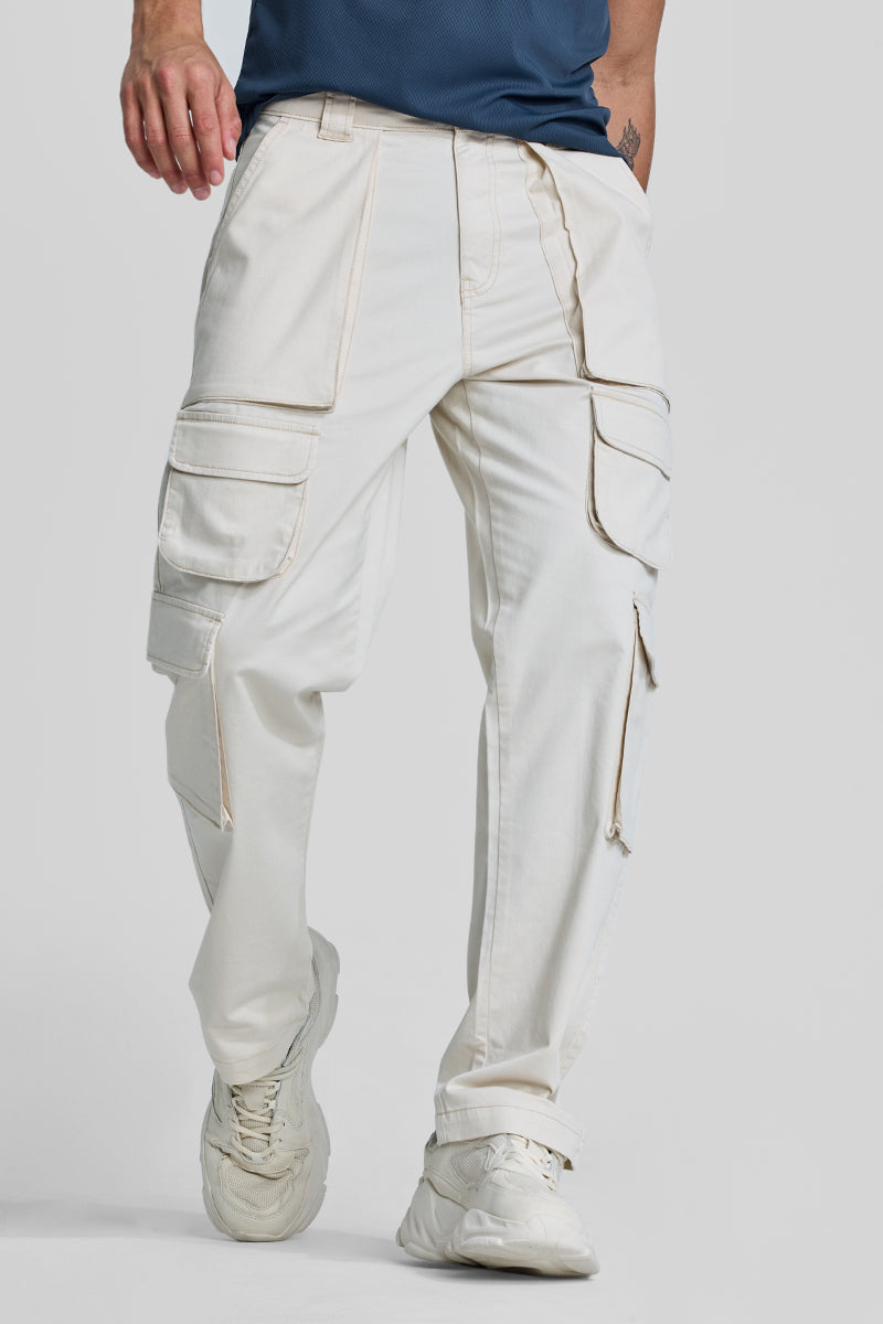 SNITCH Cream Relaxed Fit Cargo Pants