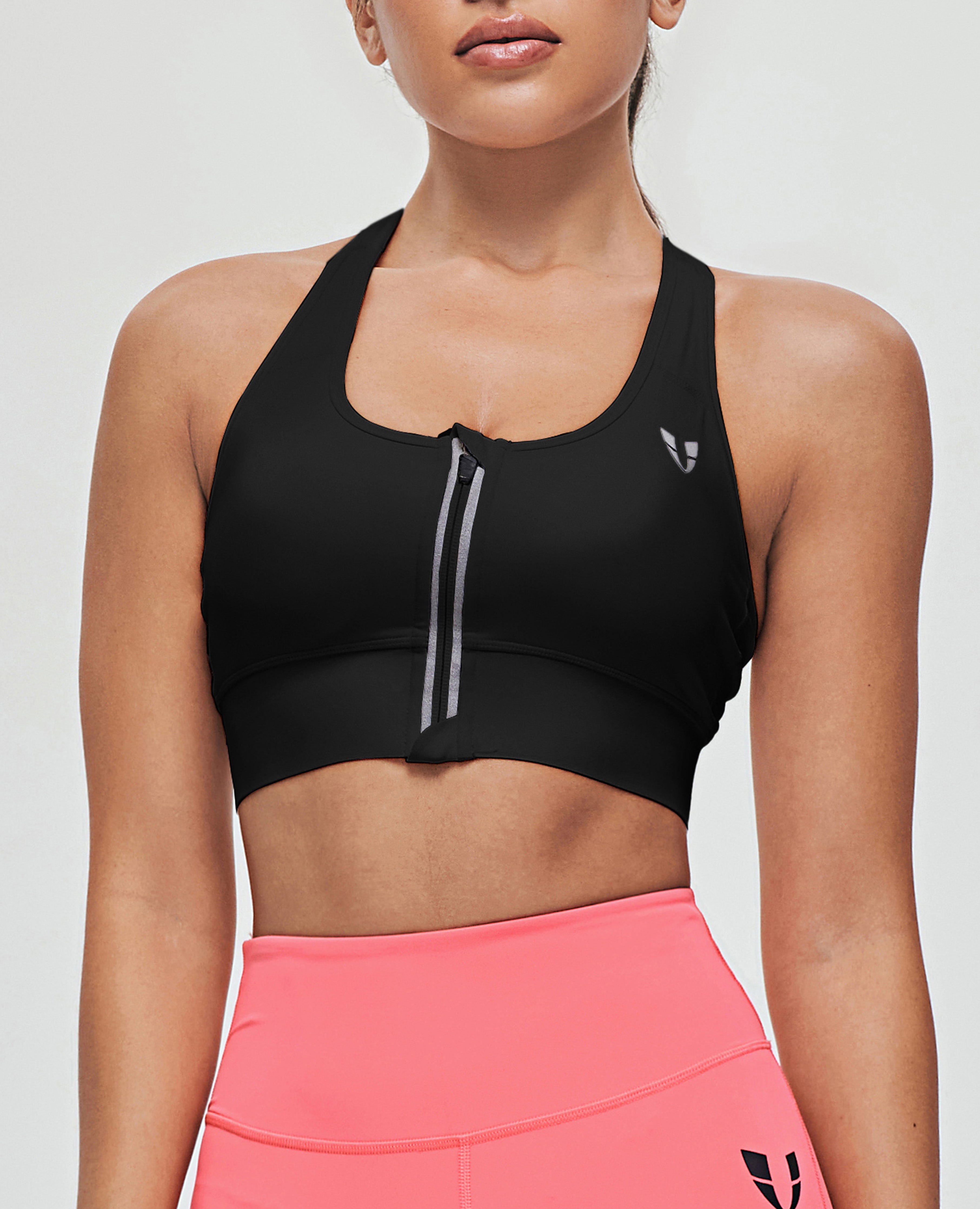 FIRM ABS Zip Front Sports Bra - Black