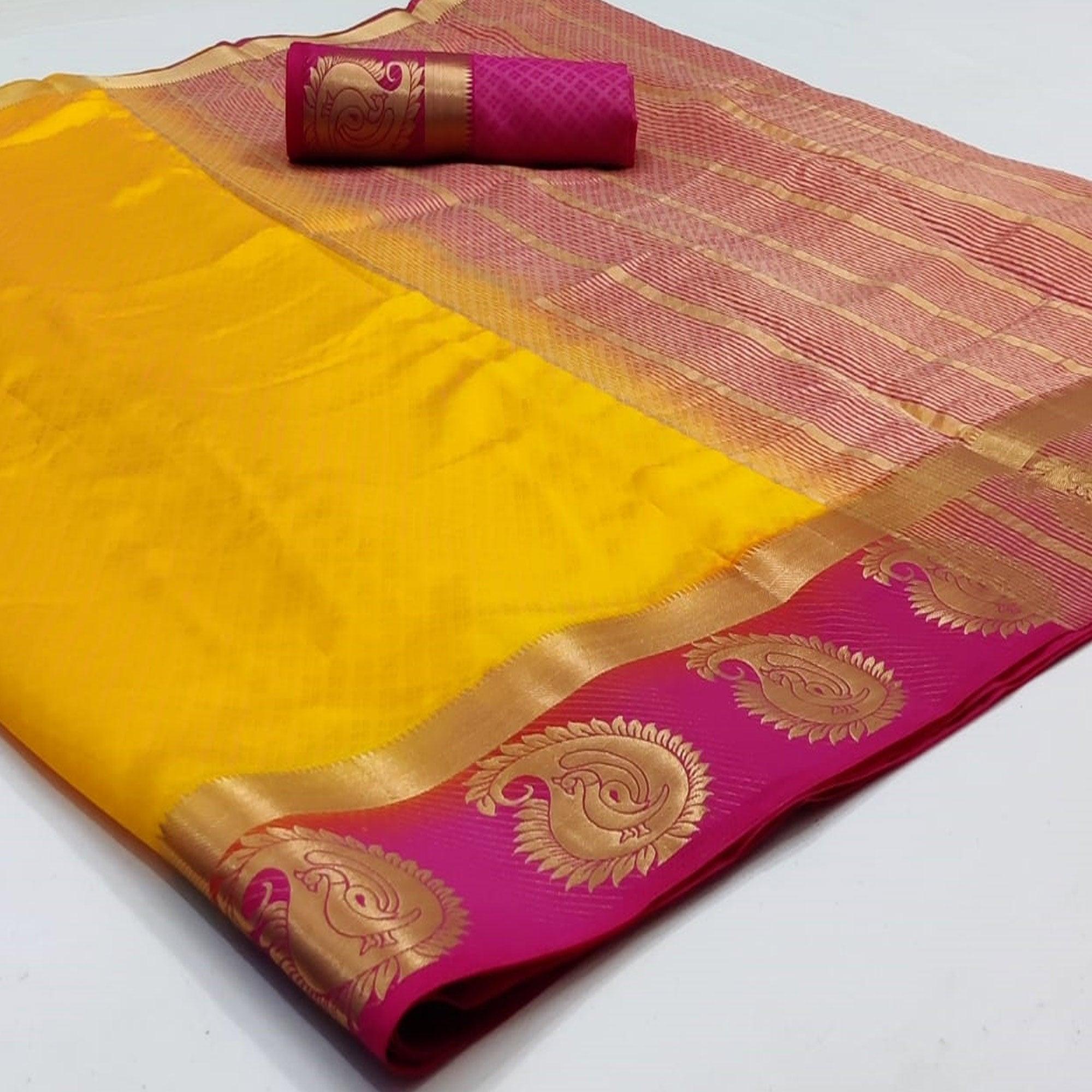 Peachmode Demanding Yellow Coloured Festive Wear Woven Art Silk Saree
