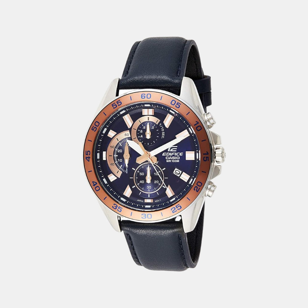 Casio Edifice Men Quartz Two Tone Dial Chronograph Leather Watch EX496