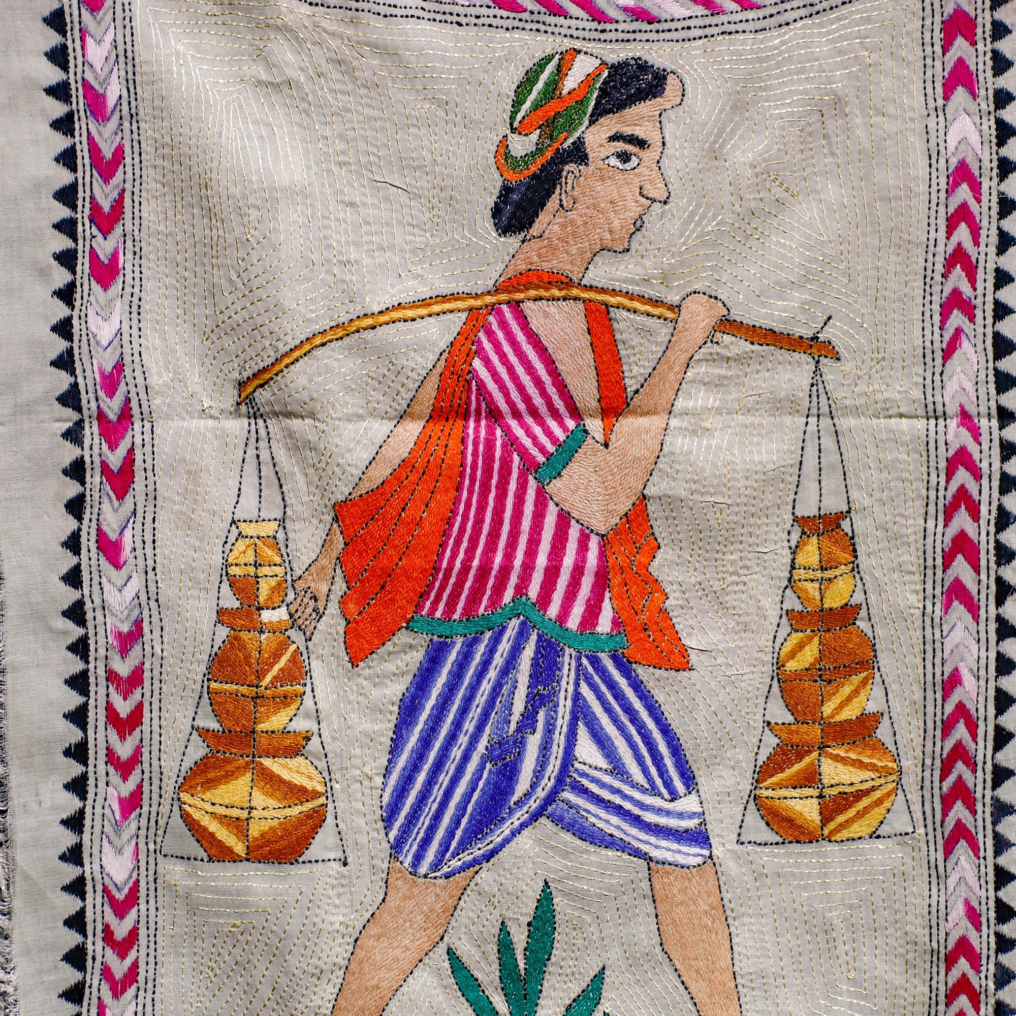 KHUSHBASH - HAPPY LOOM OF EAST Bengal Kantha Hand Embroidery Cotton Wall Hanging (27 x 17 in) 16 - view 2