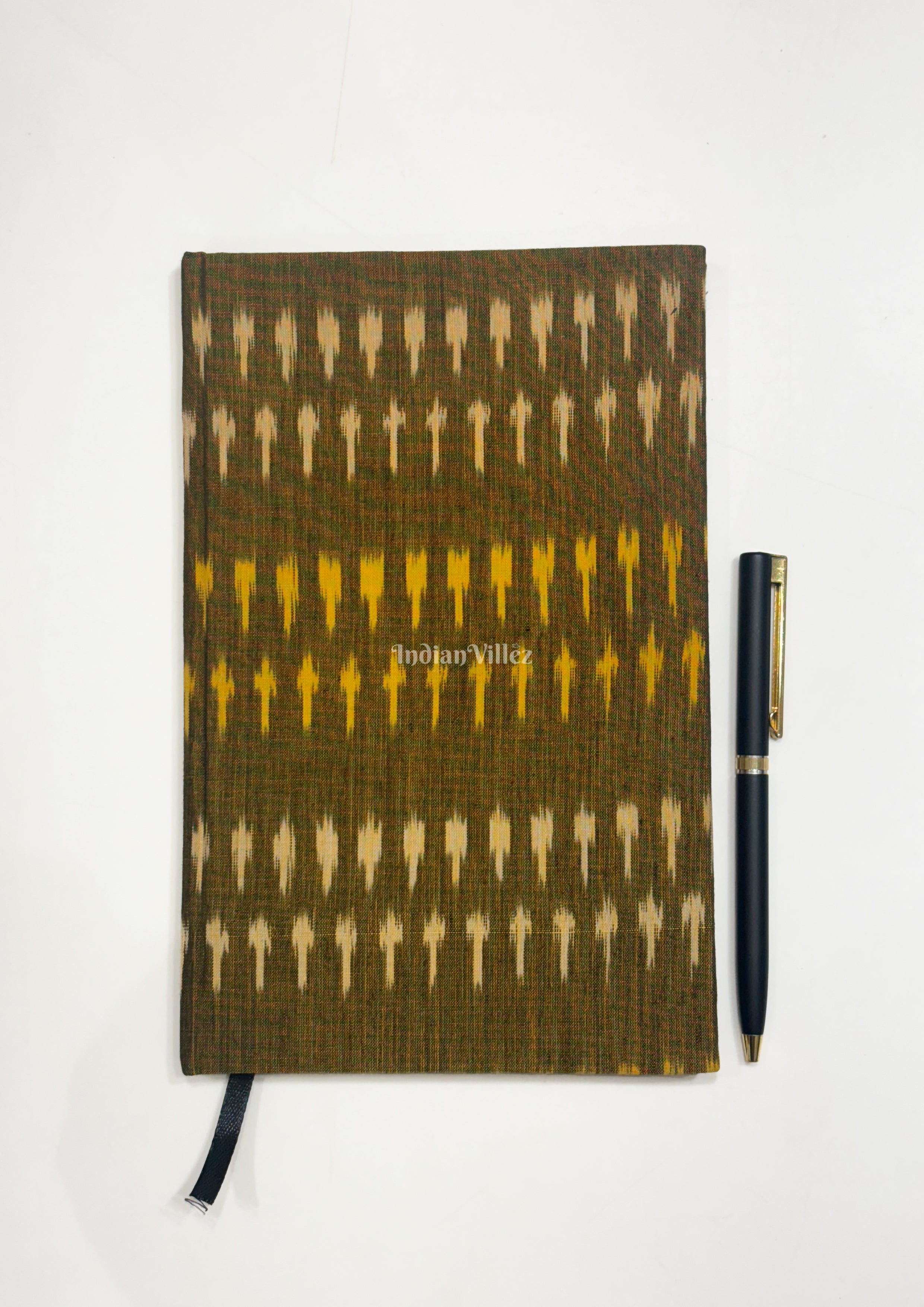 IndianVillèz Mehndi Green Handmade Ikat Woven Cotton Fabric Cover Diary - view 2