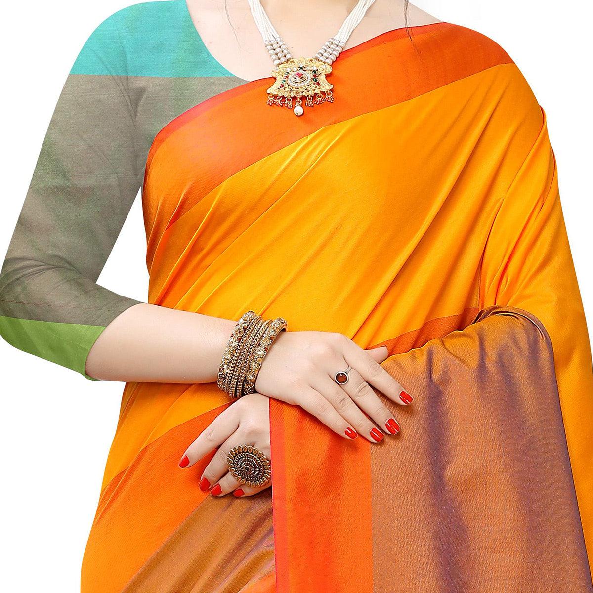 Peachmode Ideal Mustard Yellow Colored Festive Wear Woven Sana Silk Saree - view 6