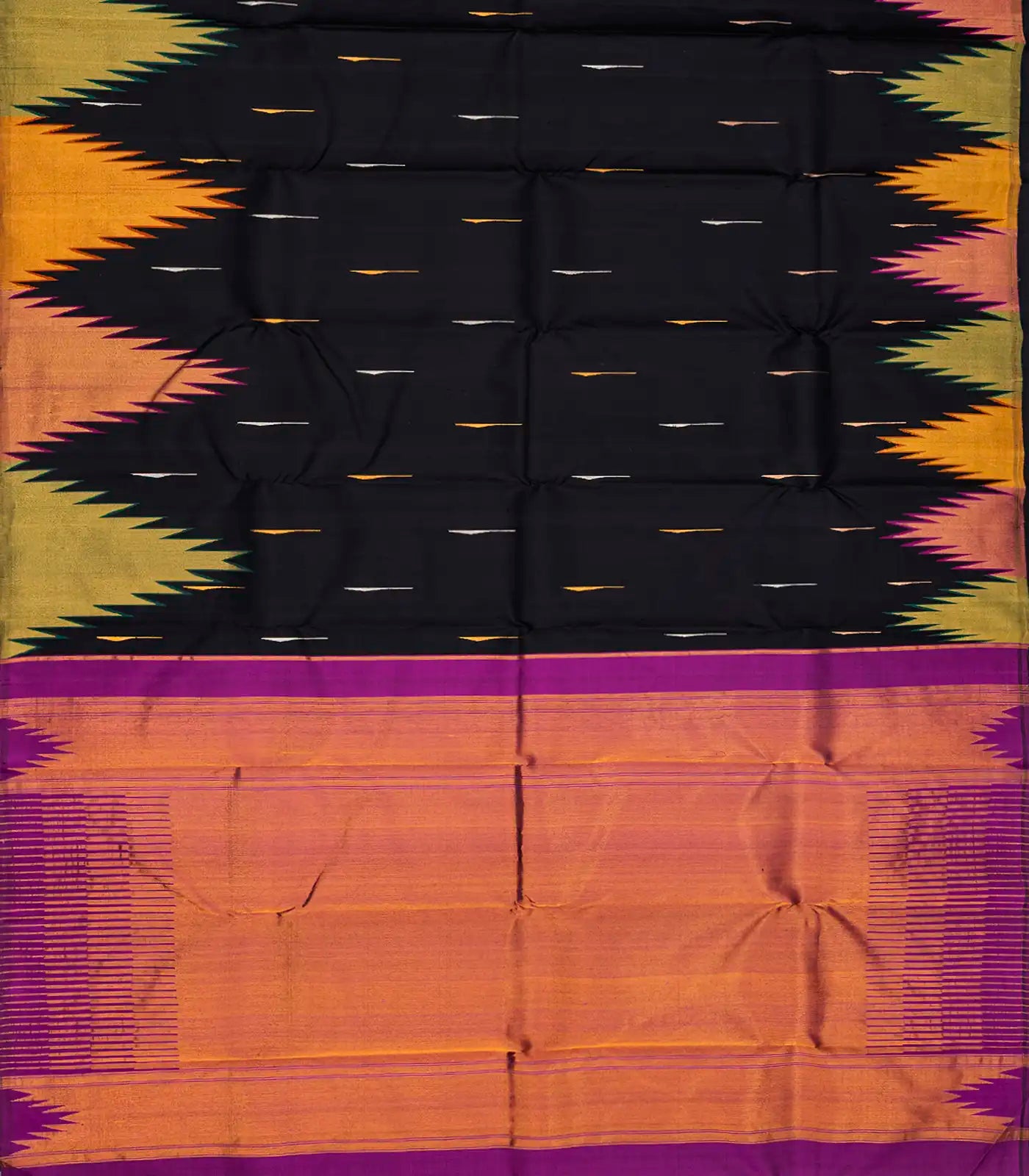 RmKV Black Handloom Kanchipuram Korvai Silk Saree With Jasmine Bud Buttas-Black - view 2