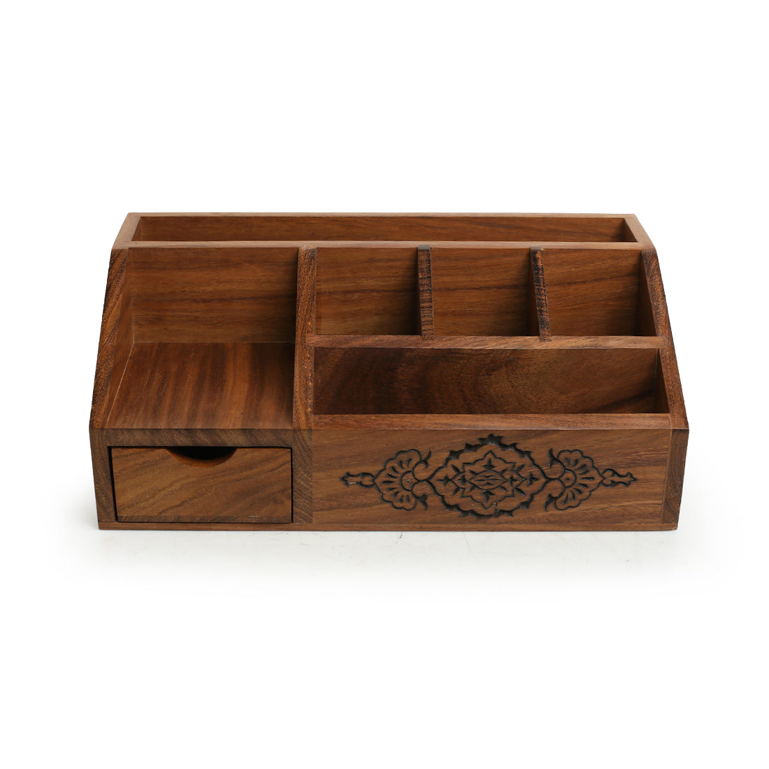 EXCLUSIVELANE 'Arabian Art' Hand-Carved Table Stationery Organiser In Sheesham Wood - view 2