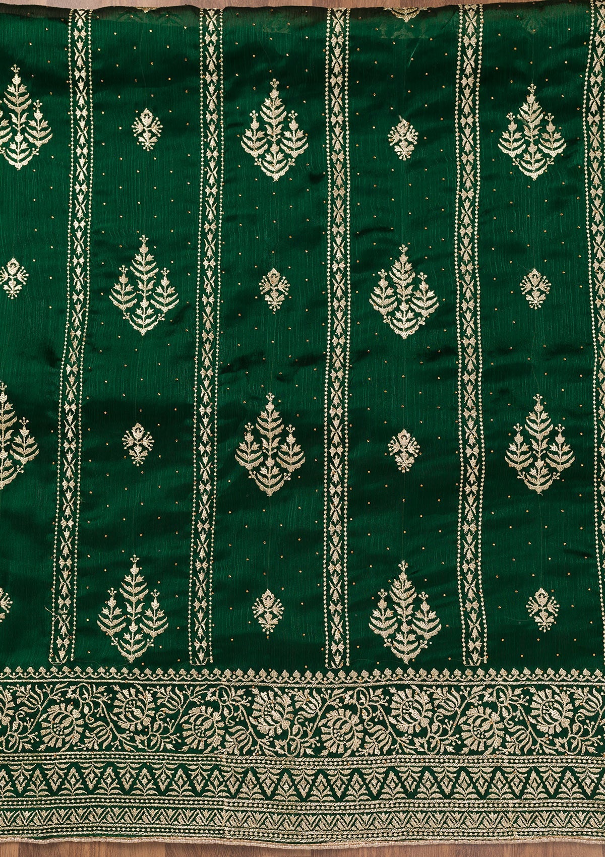Koskii Bottle Green Zariwork Semi Crepe Unstitched Salwar Suit - view 4