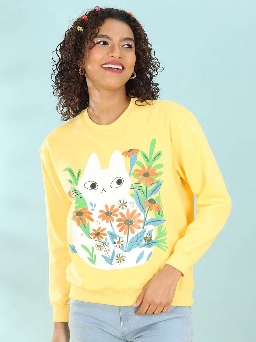 Freehand By The Indian Garage Co Women's Printed Regular Fit Sweatshirt