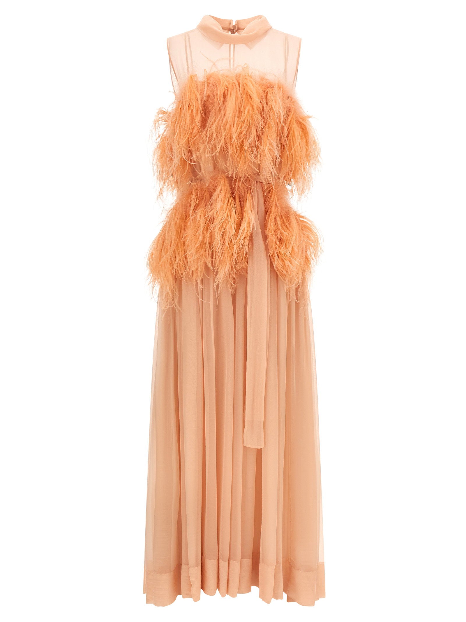 Alberta Ferretti Chiffon And Feather Dress – 100% silk