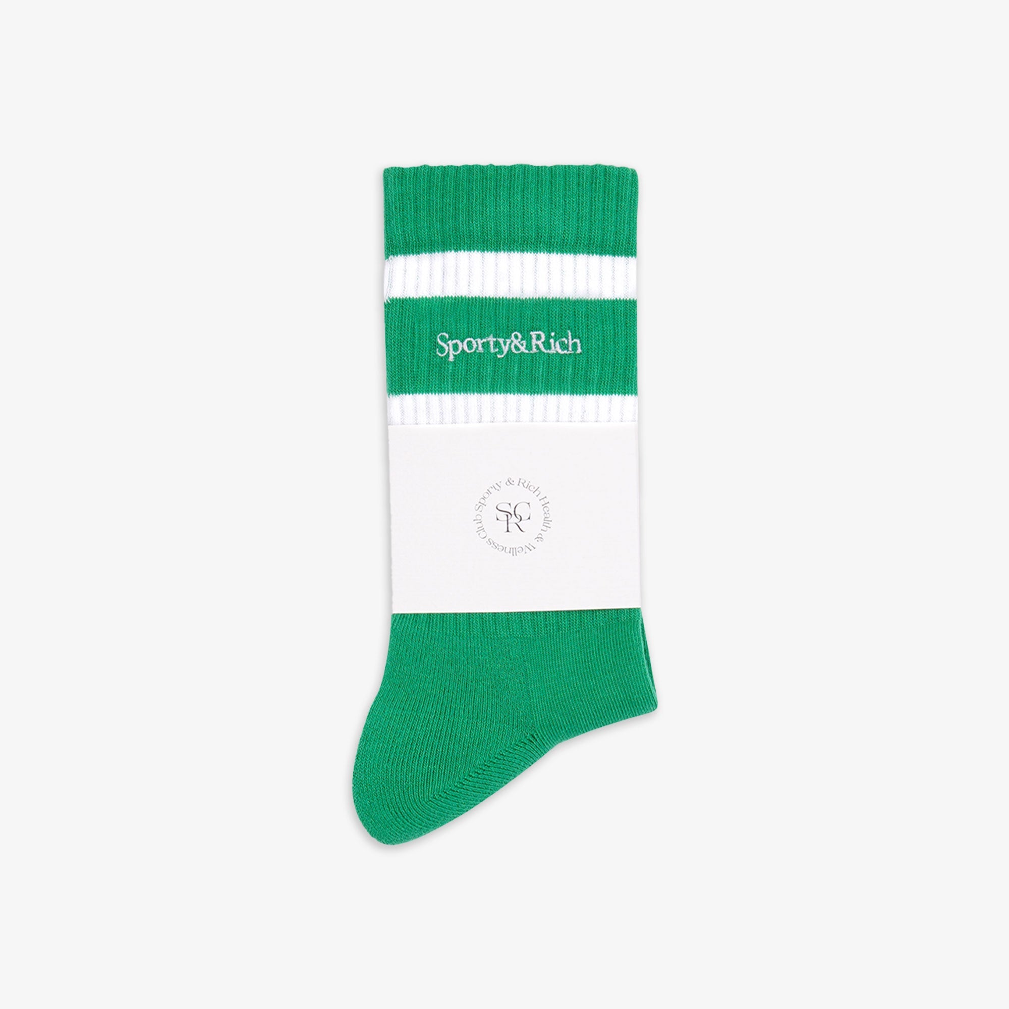 Sporty & Rich | Serif Logo Socks { Verde/white - view 2