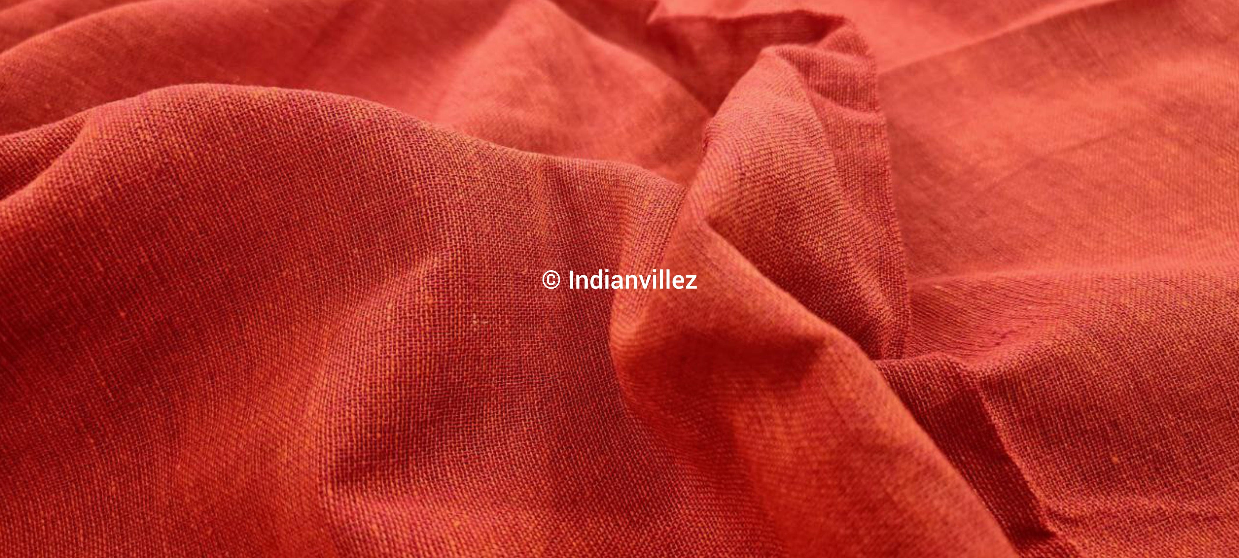 IndianVillèz Organic Dyed Plain Orange Kotpad Handloom Fabric - view 2