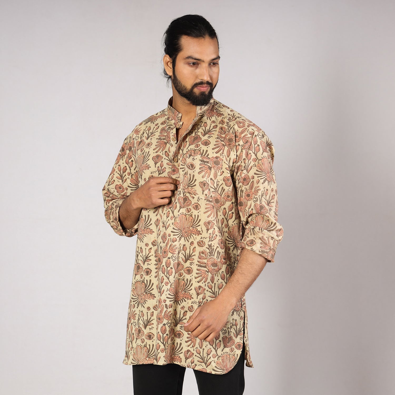 ITOKRI CASUALS Beige - Bagru Block Printing Cotton Men Short Kurta - view 2