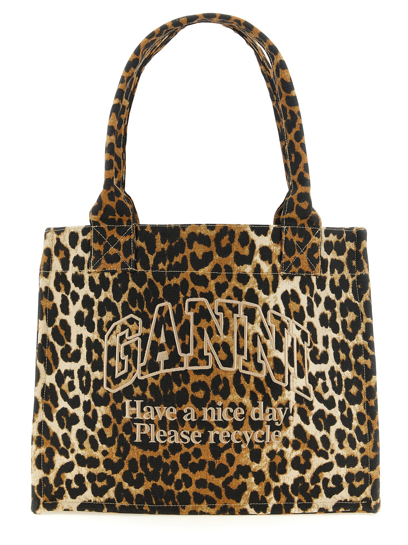 Ganni Leopard Large Shopping Bag – 100% recycled cotton