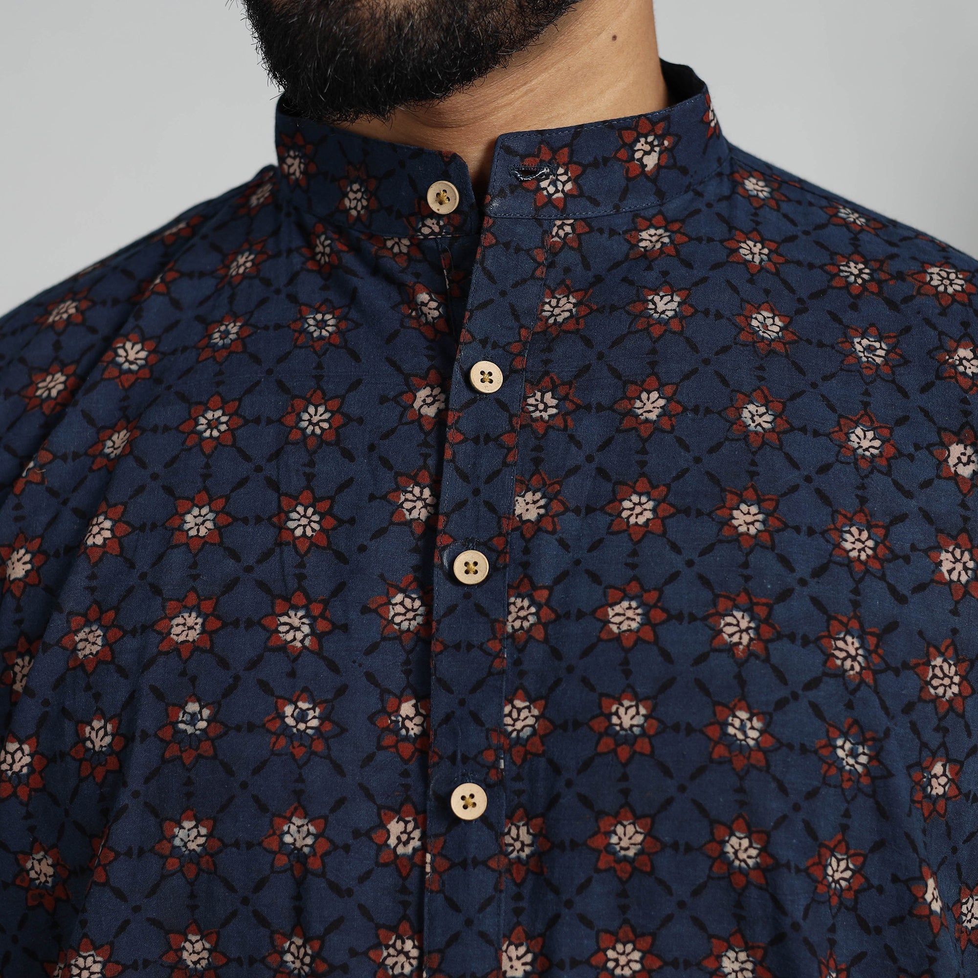 ITOKRI CASUALS Ajrakh Block Printed Cotton Men Long Kurta 12 - view 6