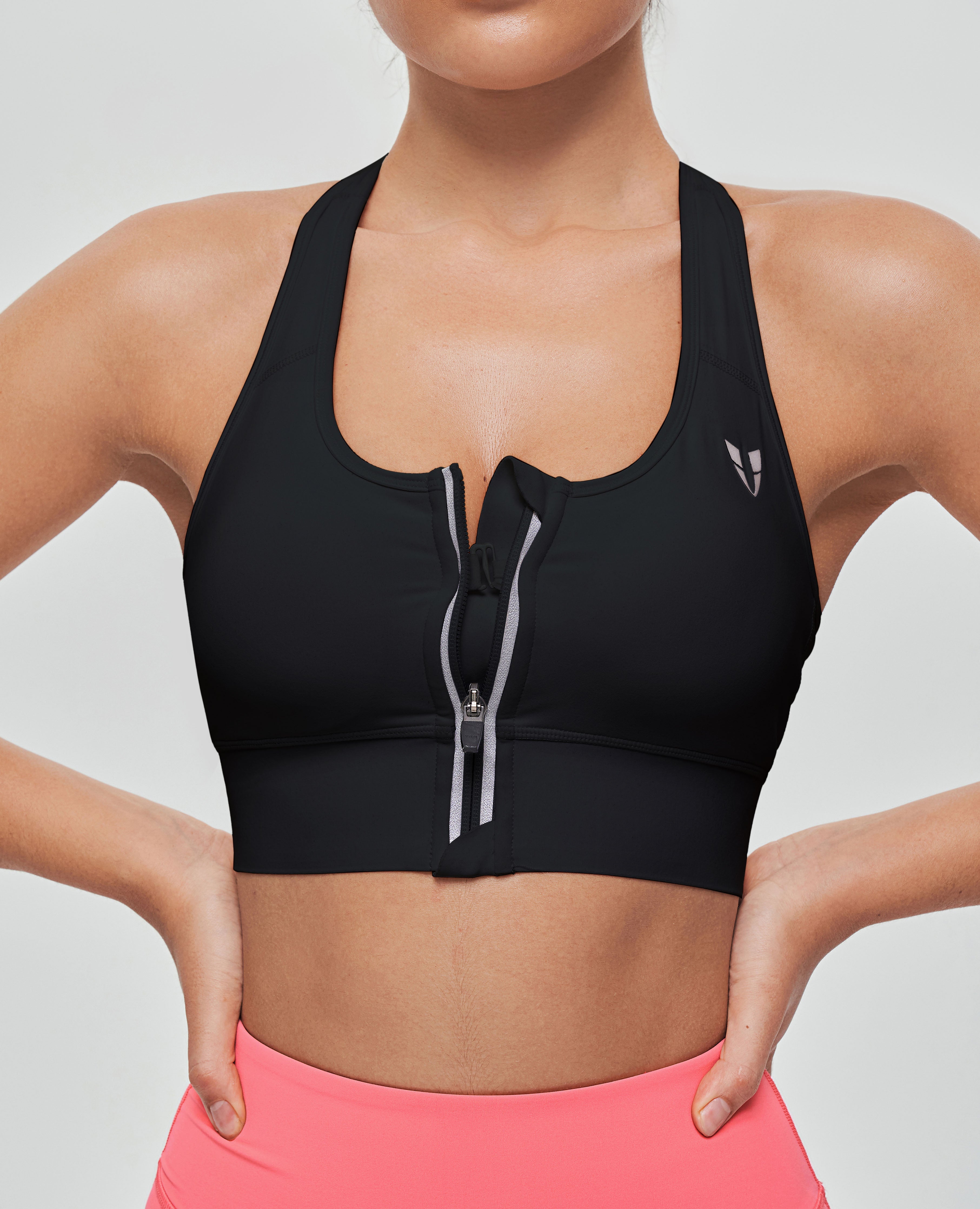 FIRM ABS Zip Front Sports Bra - Black - view 4