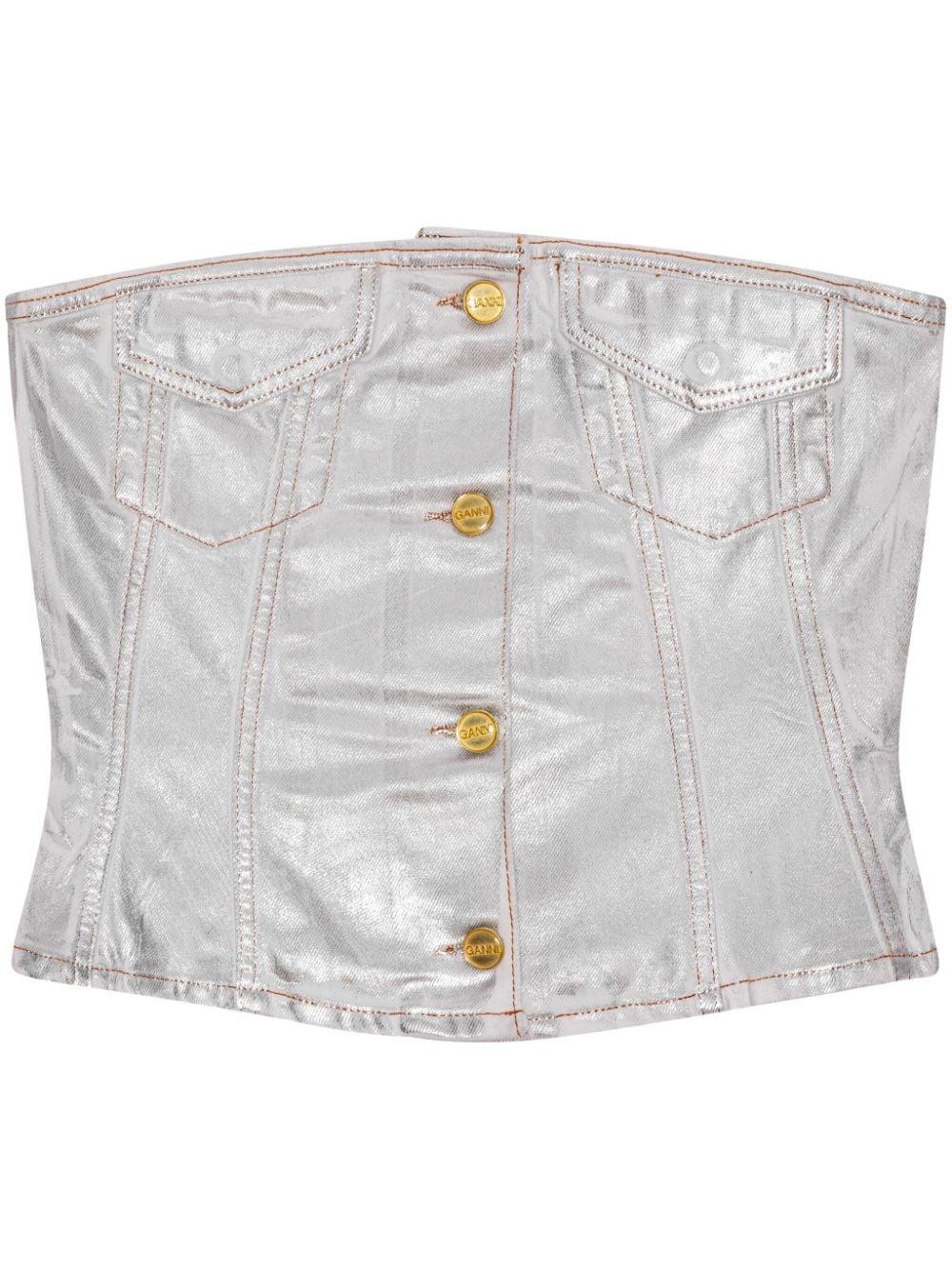 Ganni Silver Foil Denim Corsage – Organic Cotton 100%