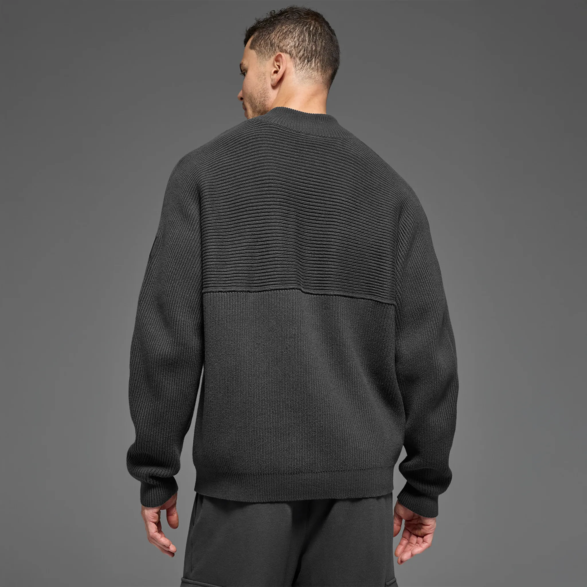 Alo Yoga Domain Shift Rib Knit 1/4 Zip Anthracite Sweatshirt - view 2