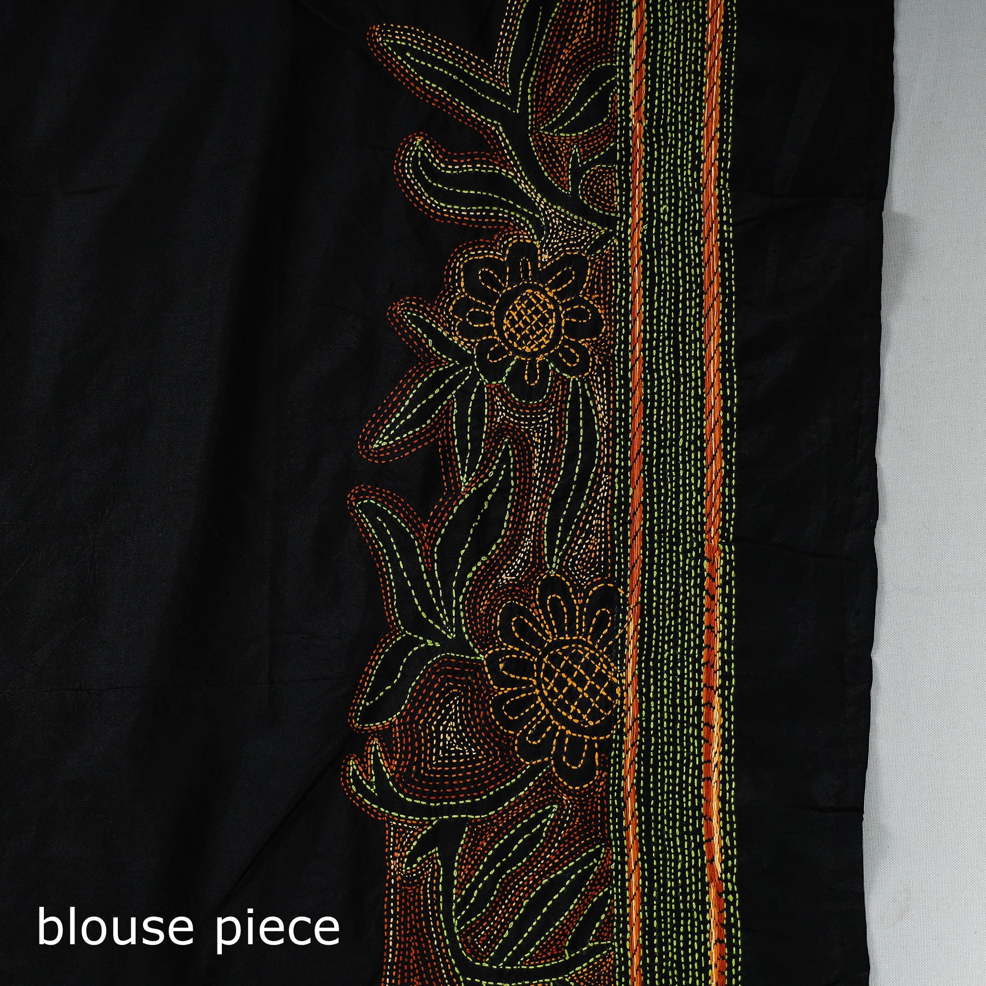 KHUSHBASH - HAPPY LOOM OF EAST Black - Bengal Kantha Embroidery Bangalore Silk Handloom Saree - view 7
