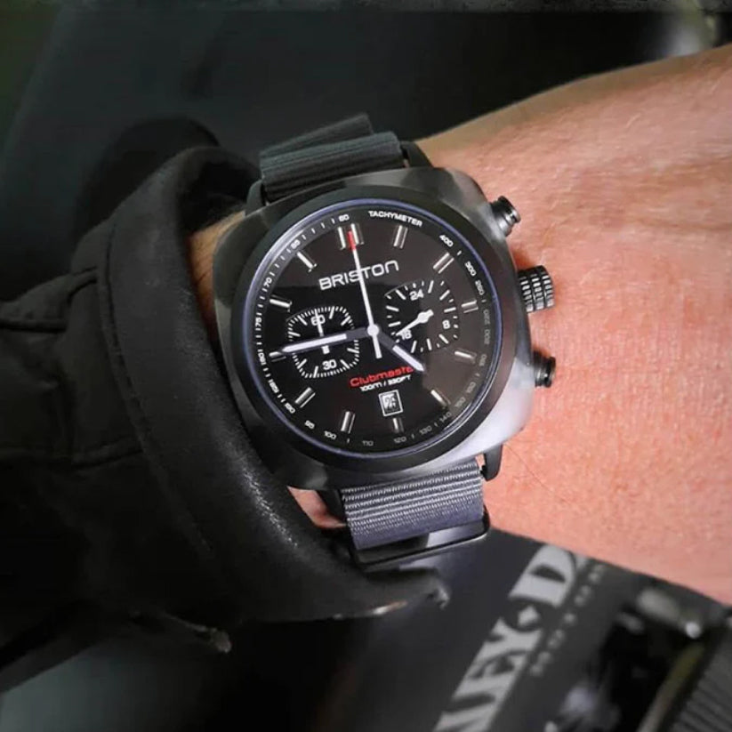 Briston Clubmaster Sport Men Quartz Matt Black Dial Chronograph Nato Watch 18142.PBAM.GTS.3.NG - view 2
