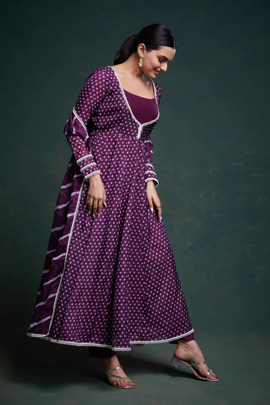 ClothsVilla Purple Organza Dress with Charming Prints – Ready to Wear - view 4