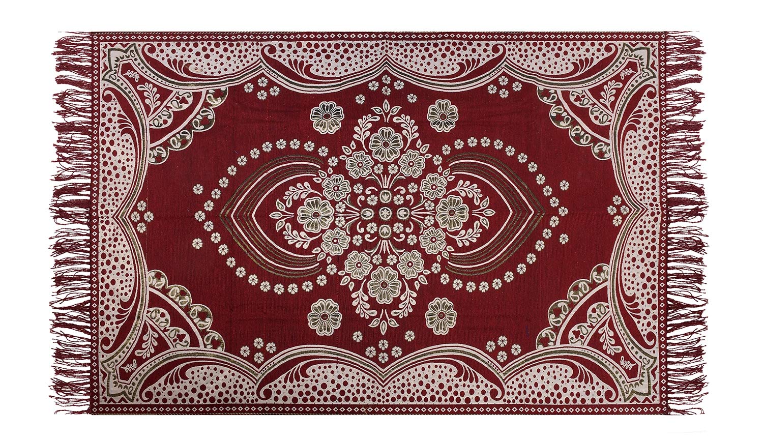 Kuber Industries - Ctktc40149- Flower Design Traditional Cotton Carpet for Living Room,Hall Bedroom Floor,Drawing Room,Study Room, Floor Covering Carp