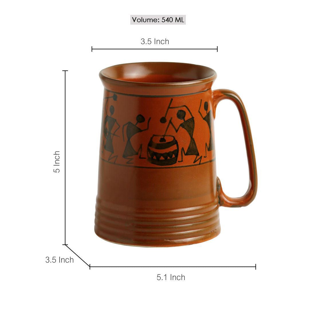 EXCLUSIVELANE 'Two To Tango' Warli Handpainted Beer & Milk Mugs In Ceramic (Set Of 2) - view 6