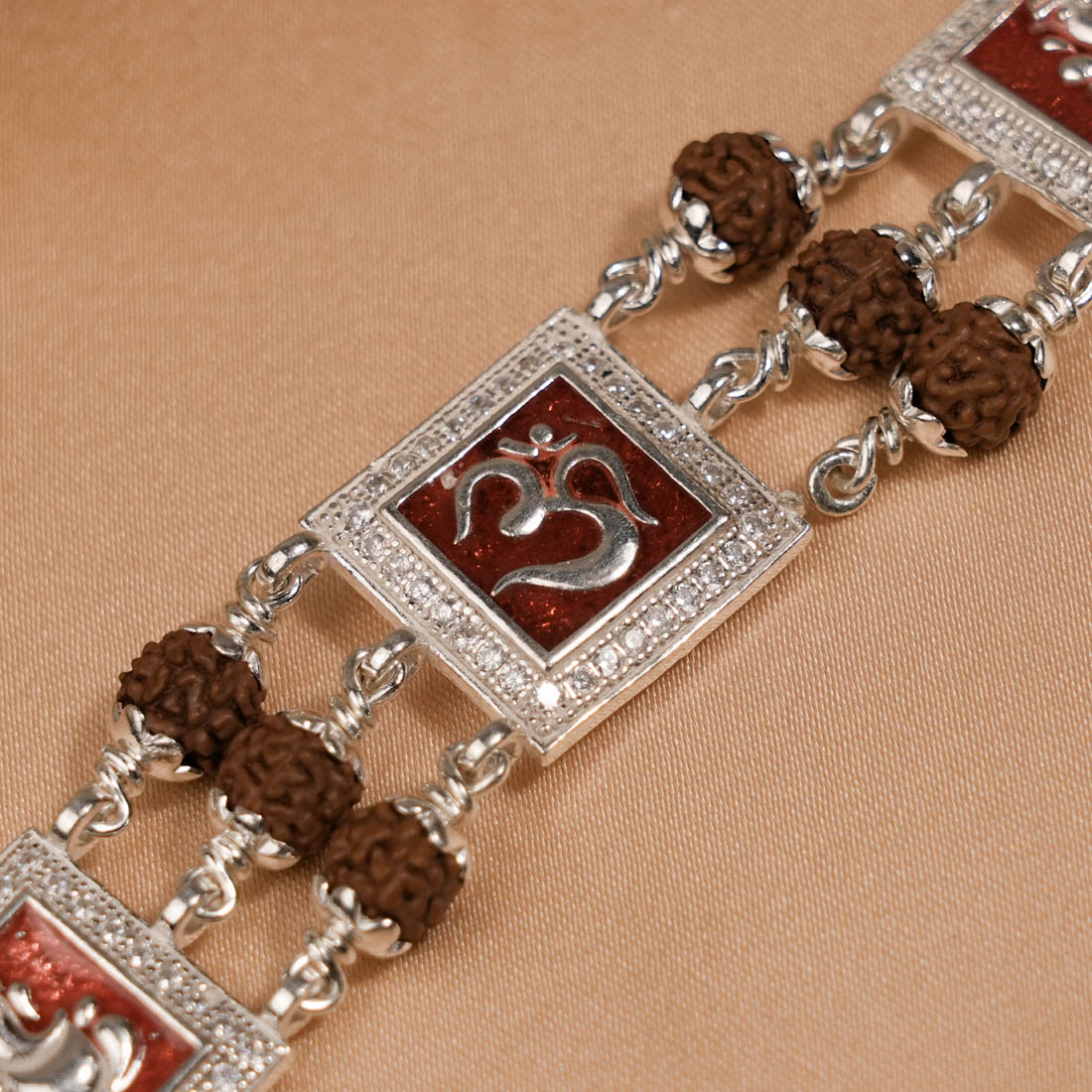 Prinjal Jewellers Rudraksha Silver Om With Ganesh Tripal Line Bracelet