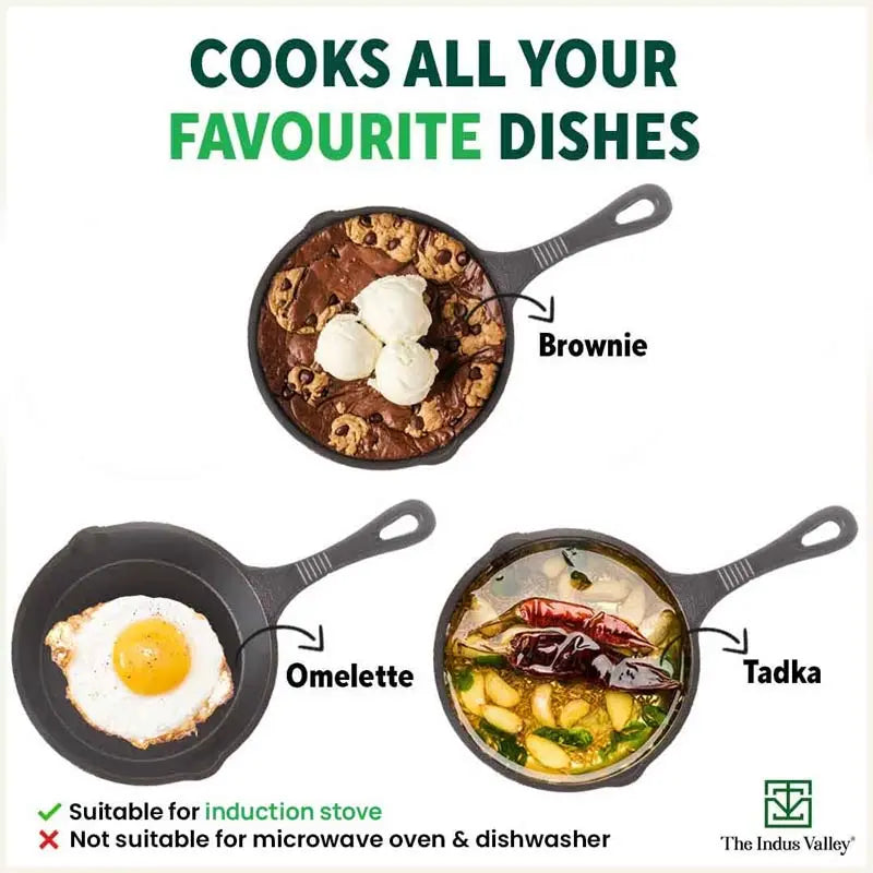 The Indus Valley CASTrong Cast Iron Fry Pan, Pre-seasoned, Nonstick, 100% Pure, Toxin-free, Induction, 15.2cm, 0.4L, 1.1kg - view 11