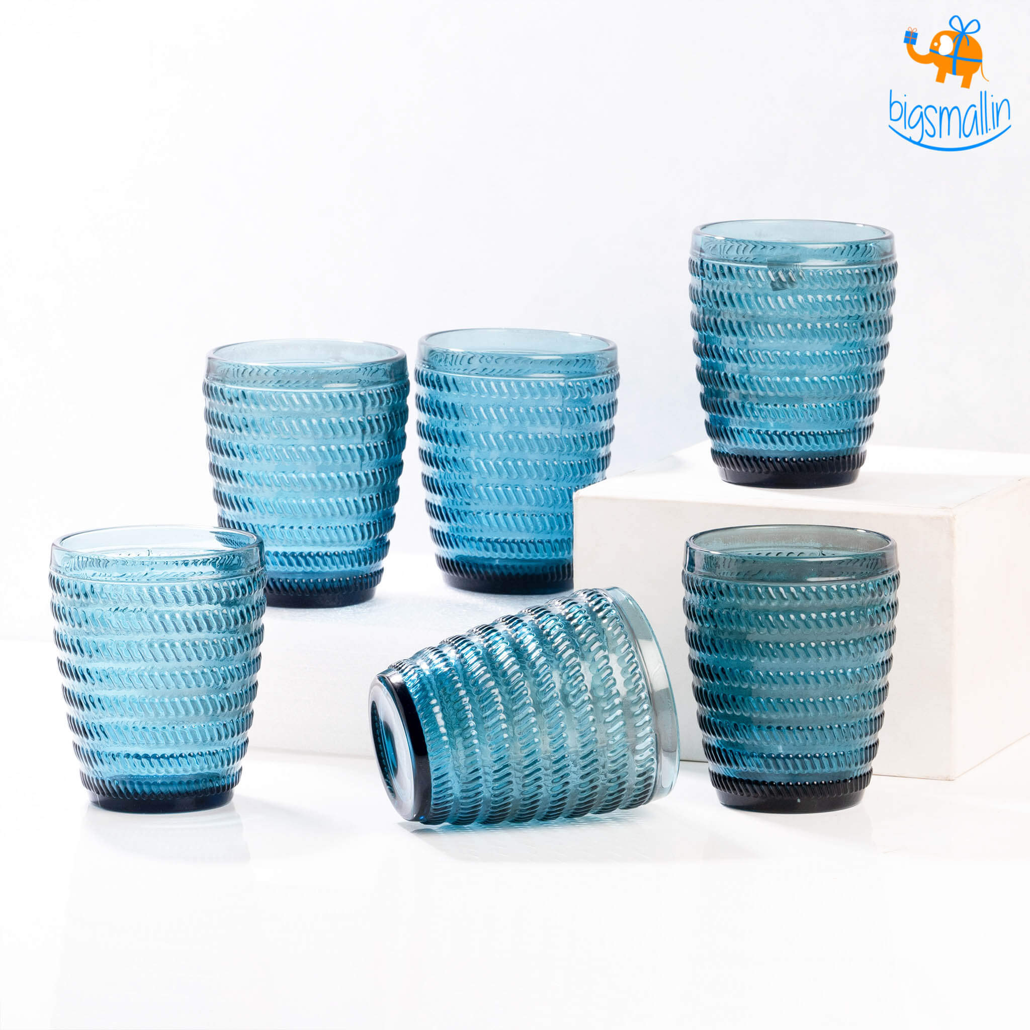 Devnow Crystal Blue Textured Glasses - Set of 6 - view 7