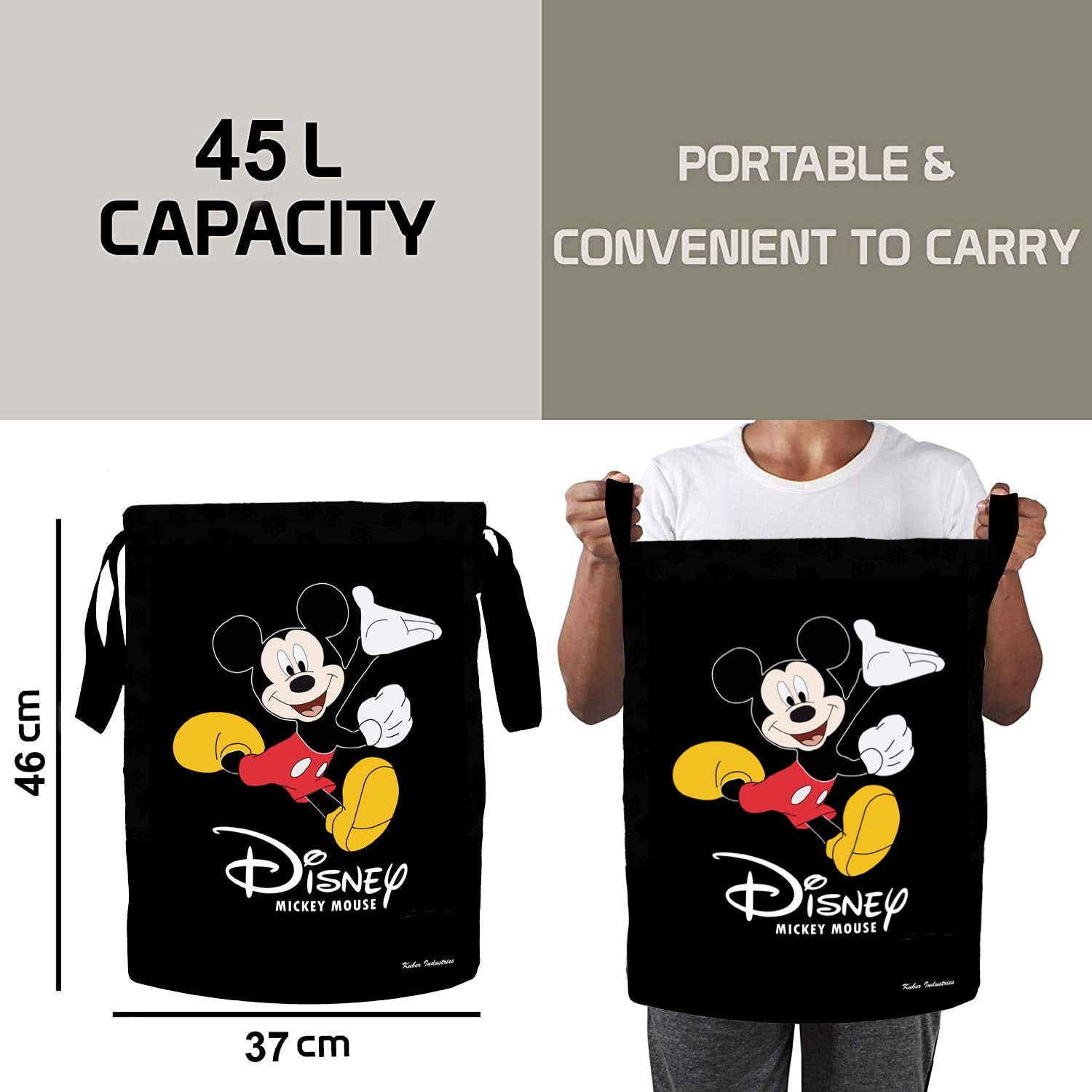 Fun Homes Disney Print Waterproof Canvas Laundry Bag, Toy Storage, Laundry Basket Organizer 45 L (Black), CTKTC46848 - view 3