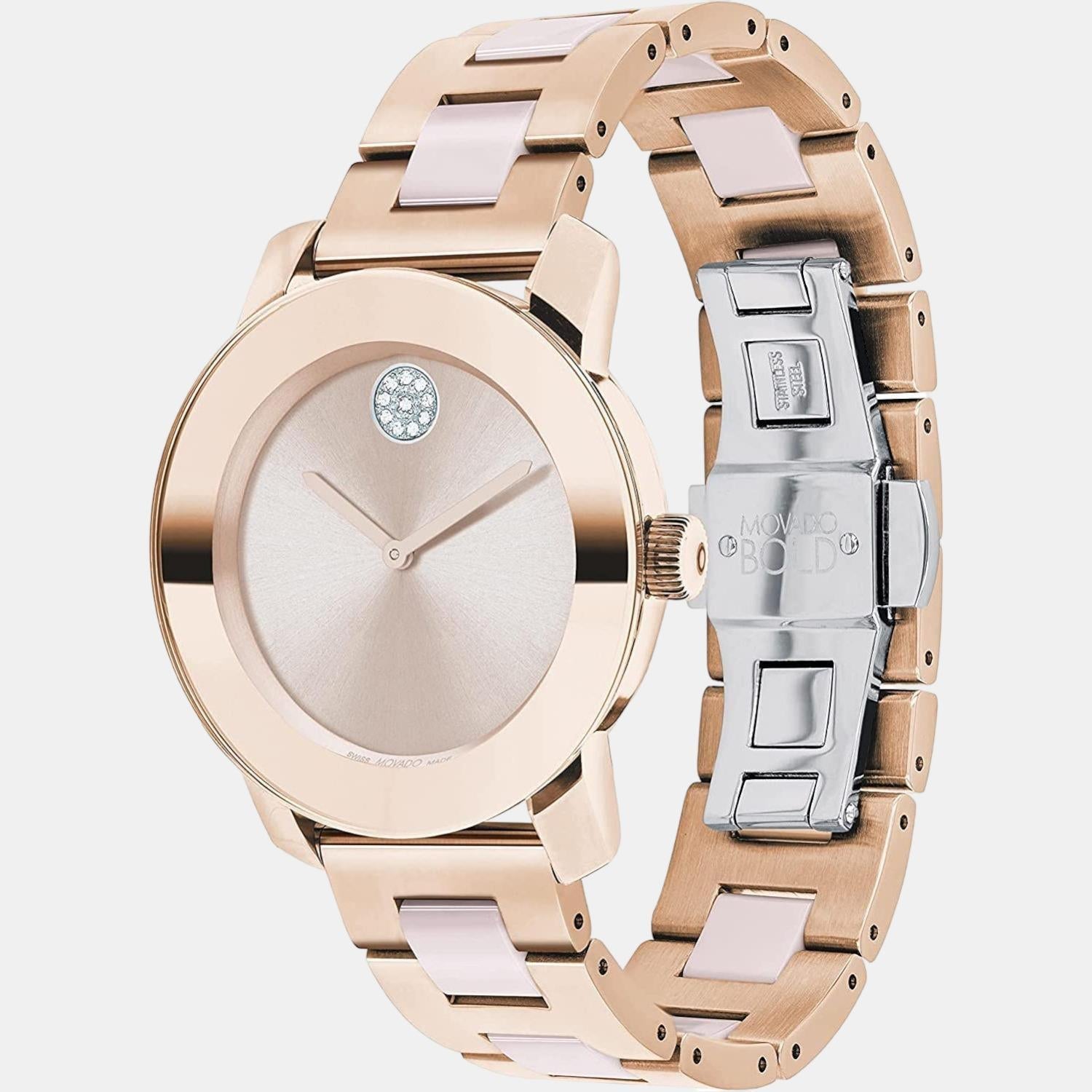 Movado Bold Ceramic Women Quartz Rose Gold Dial Analog Stainless Steel Watch 3600799 - view 2
