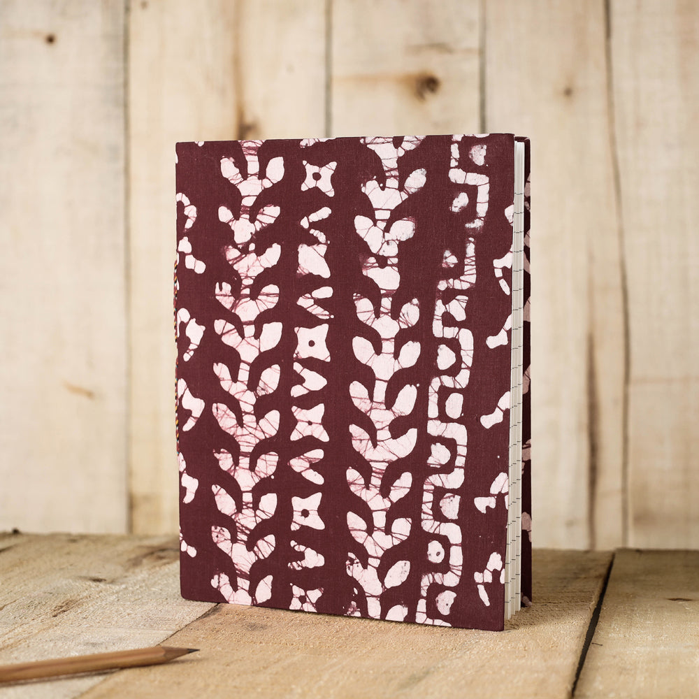 BINDAAS UNLIMITED Brown - Batik Fabric Cover Handmade Paper Notebook (9 x 7 in)