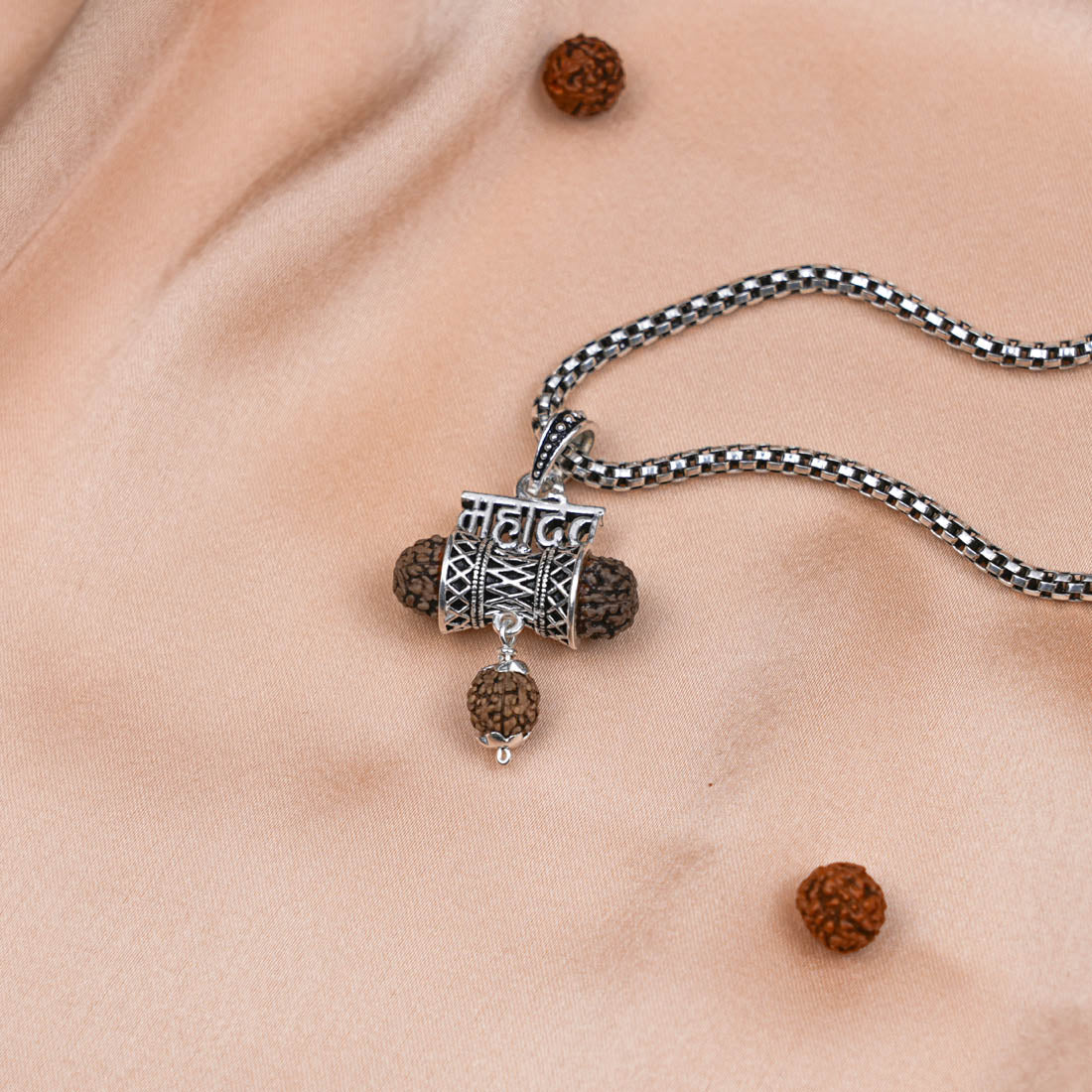 Prinjal Jewellers Rudraksha Mahadev Damru Pendant with Silver Chain