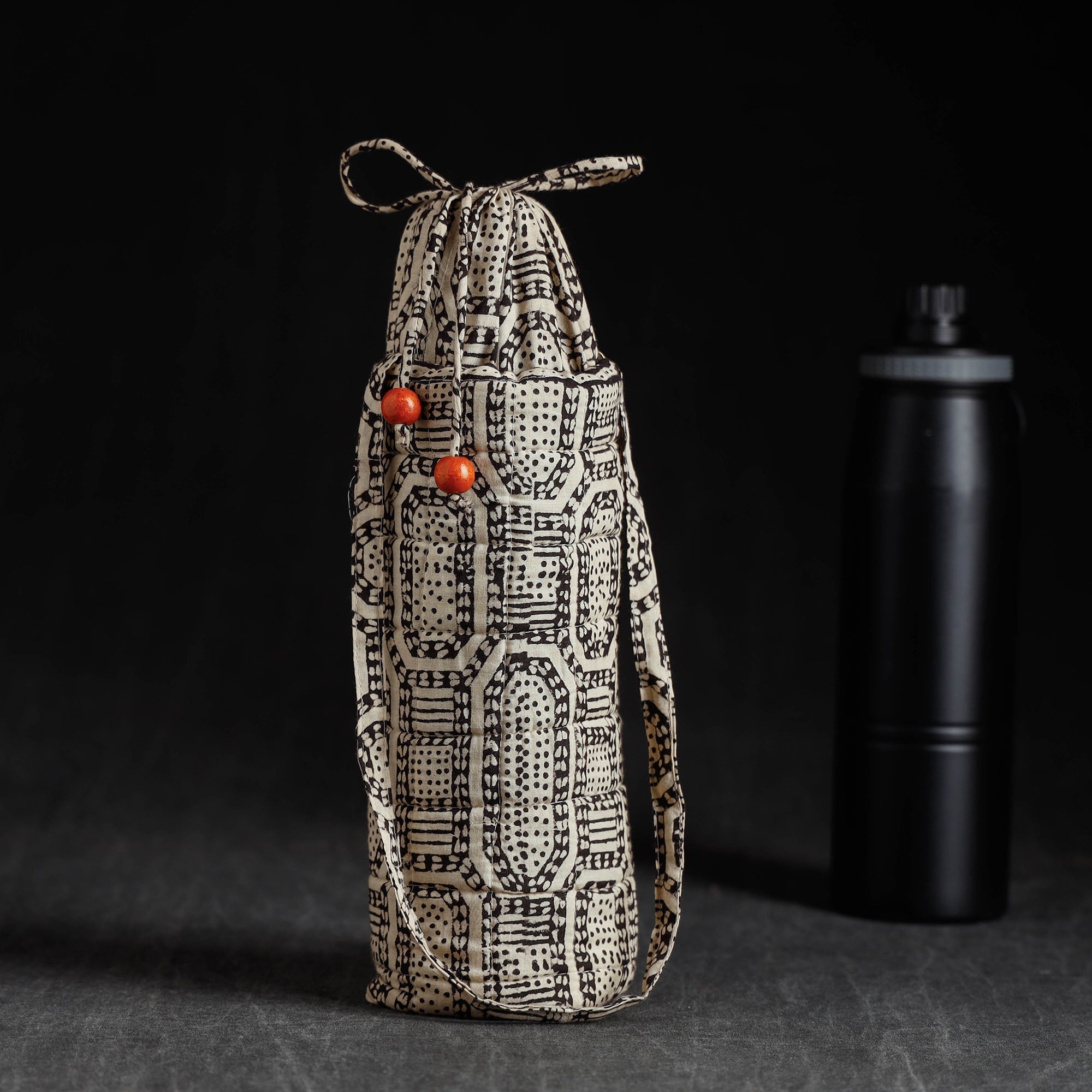 JALPARI Beige - Block Printed Cotton 1L Water Bottle Cover