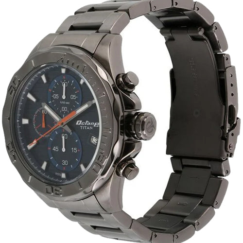 Titan Quartz Chronograph Blue Dial Stainless Steel Strap Watch for Men 45mm NT90087QM01 - view 2