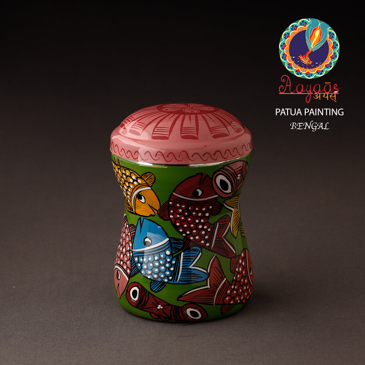 AAYAAS Bengal Patua Handpainted Stainless Steel Multi Utility Container