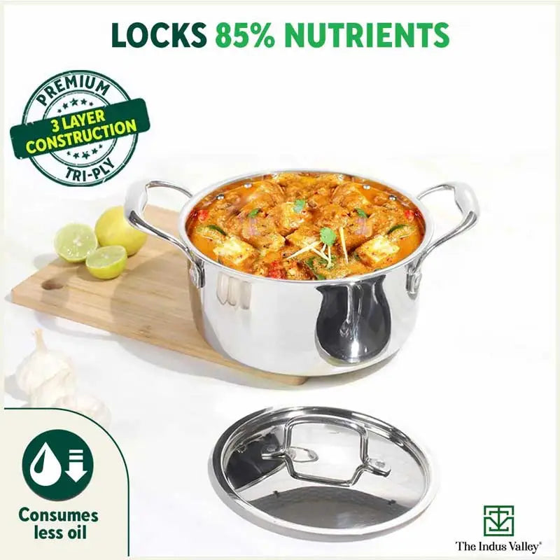The Indus Valley TurboCuk Tri-ply Stainless Steel Casserole/ Biryani Cooking Pot+ Steel Lid, Premium Quality, 3 Layer Thick Body, 100% Toxin-free, Non - view 7