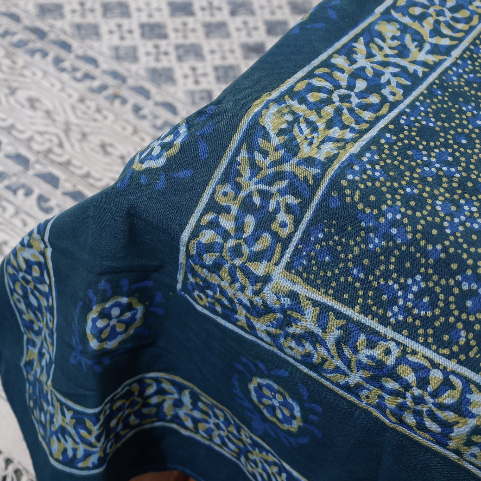 AHA VASTRA HANDLOOM Blue - Akola Block Printing Jhiri Handloom Cotton Single Bed Cover (97 x 59 in) - view 4