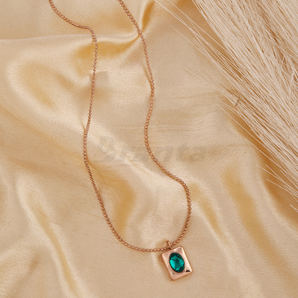 Branta Oval Emerald Diamond Pendant Rose Gold Necklace For Women - view 2