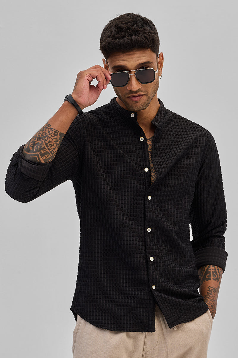 SNITCH Black Textured Mandarin Shirt - view 4
