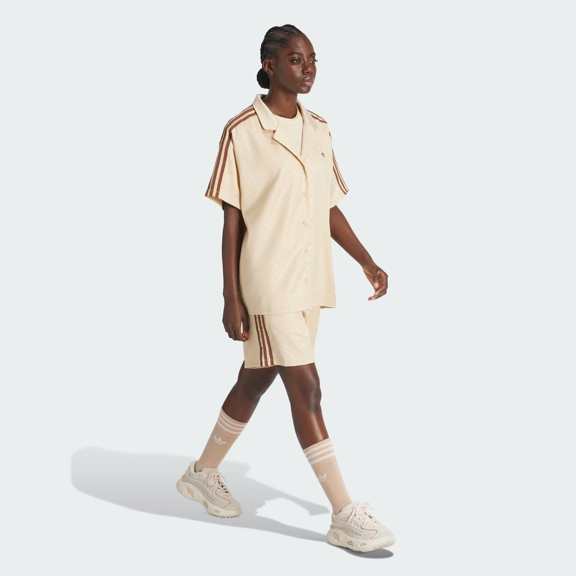 Adidas Originals | FASHION MONOGRAM SATIN BOWLING SHIRT { CRYSTAL SAND - view 6