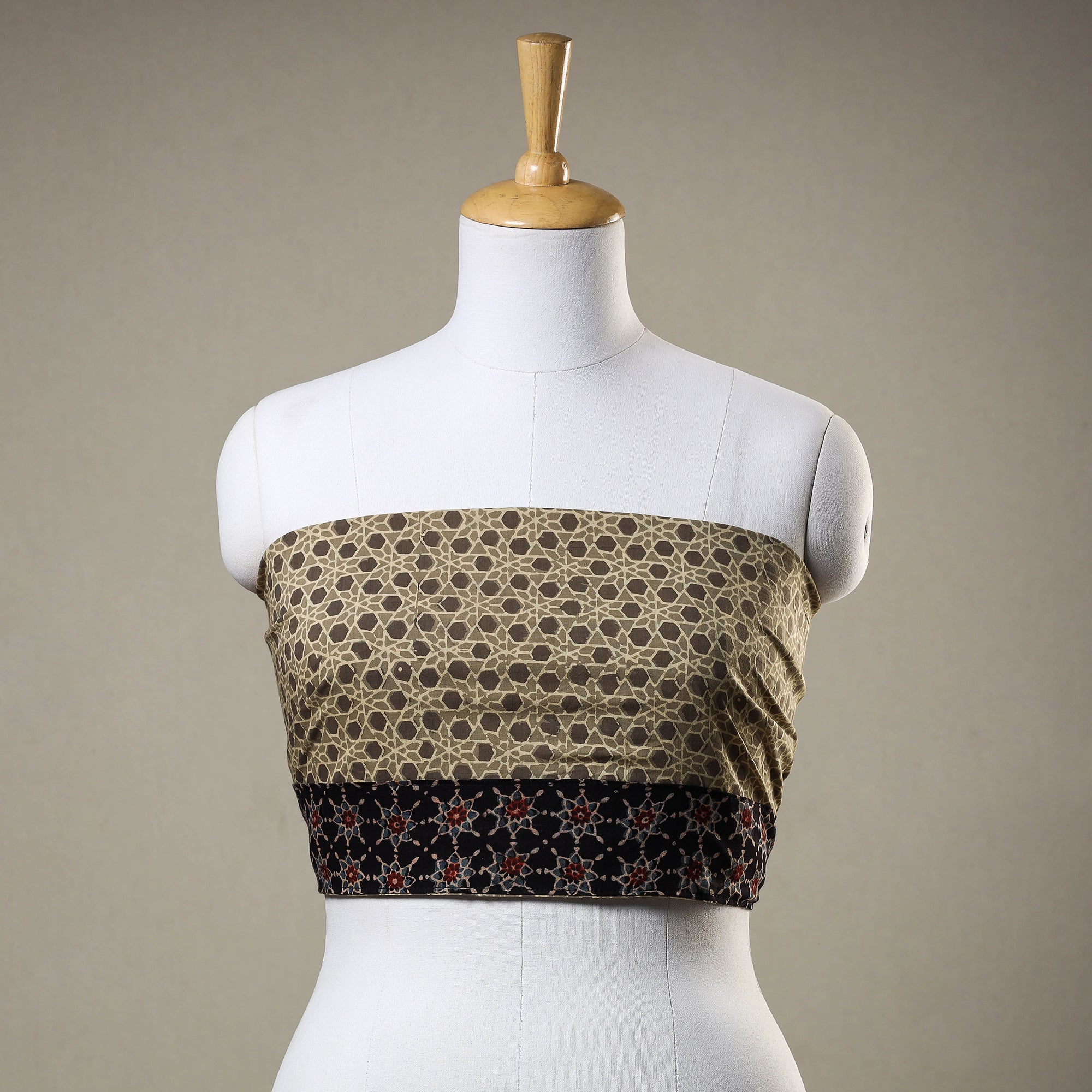NOORI BAZAR Beige - Ajrakh Block Printed Cotton Blouse Piece