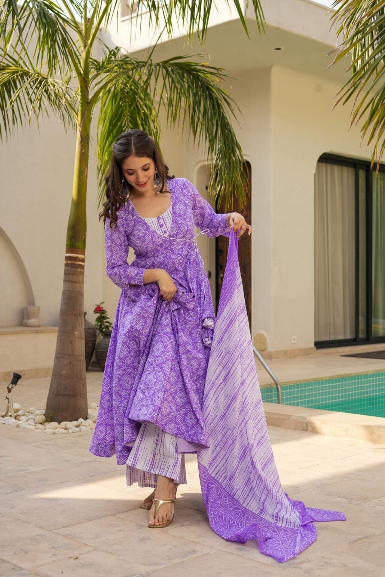 Idaho-o Shibori purple cotton suit set