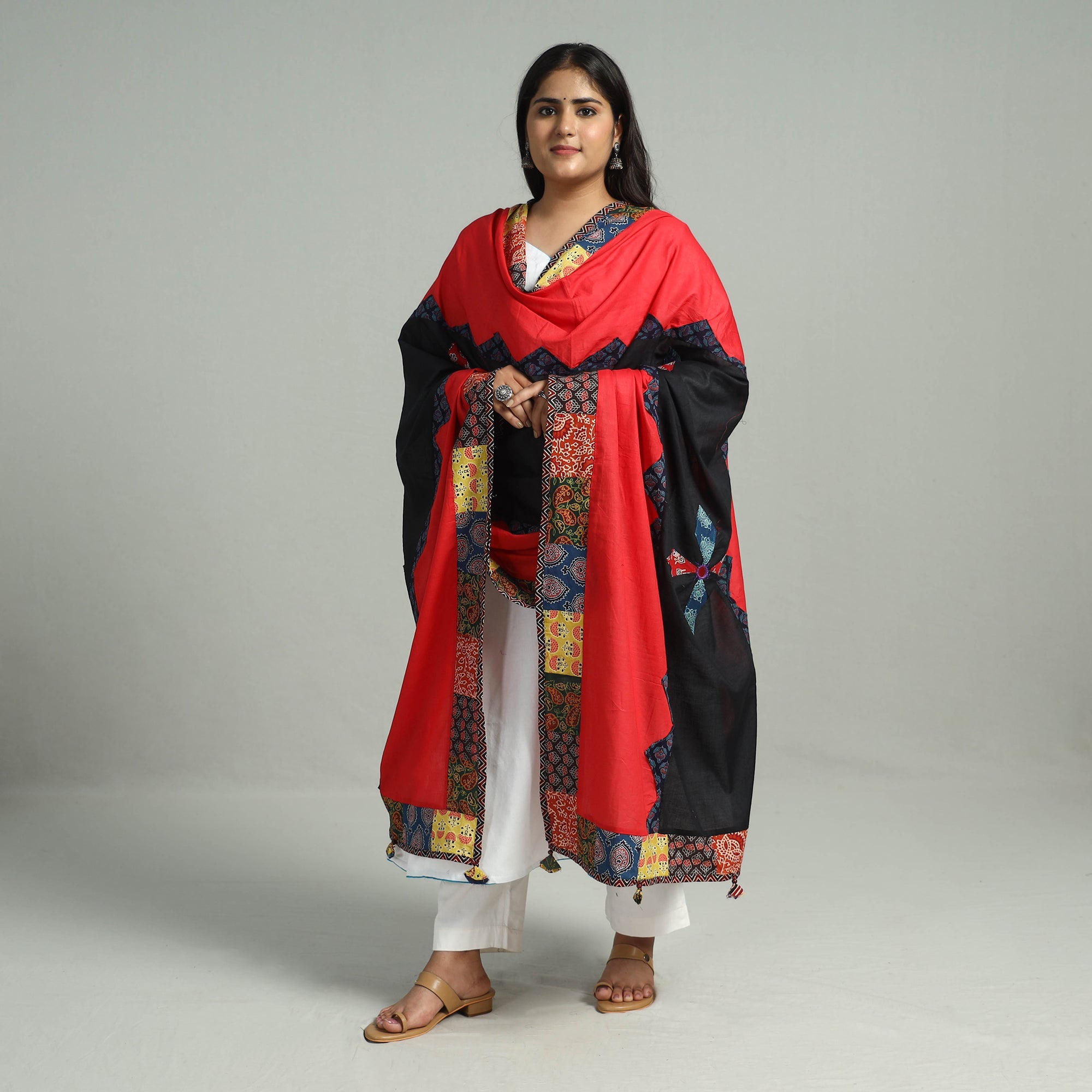 SHADES OF MARUDHARA Applique Patchwork Cotton Ajrakh Dupatta with Mirror Work 21 - view 2