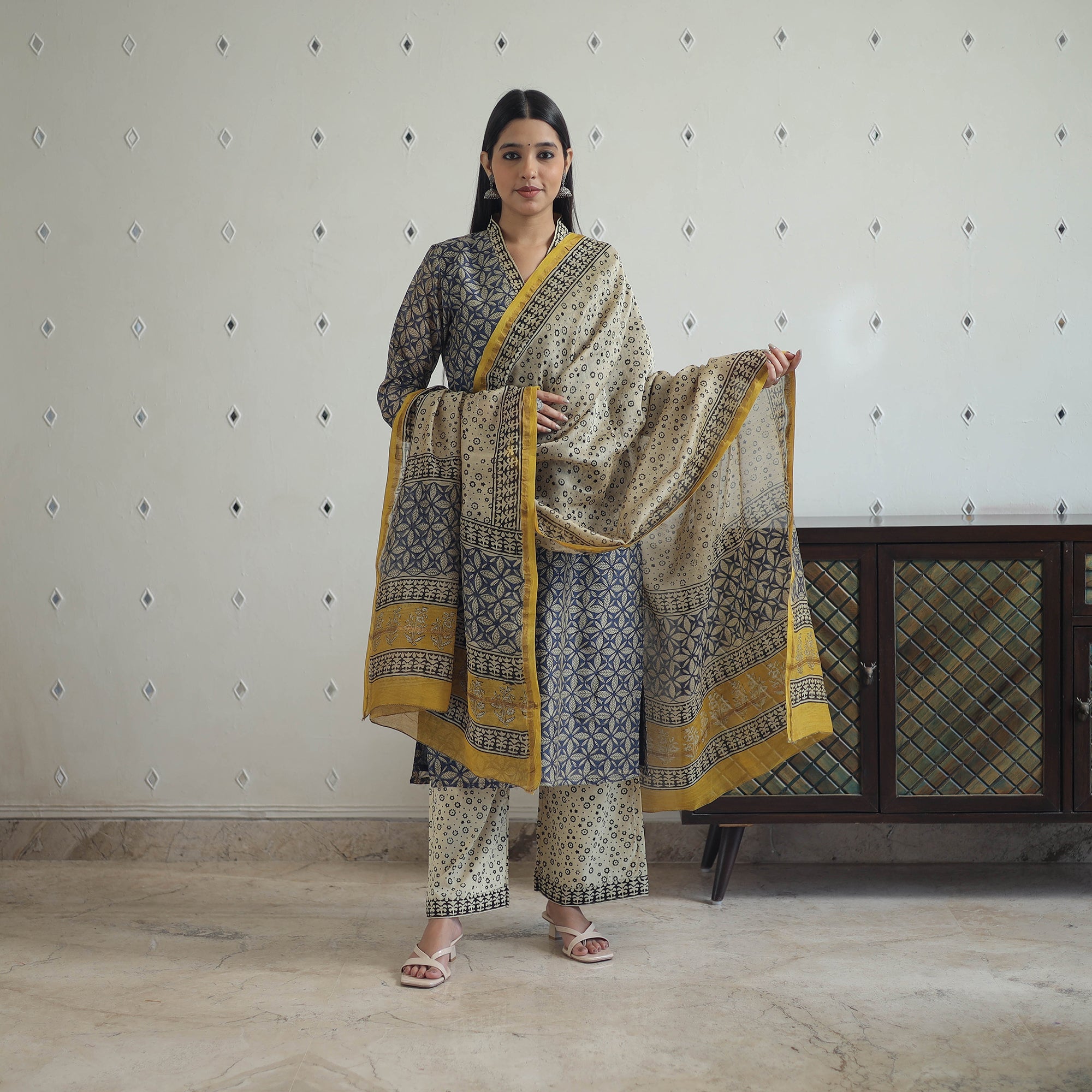 ITOKRI CASUALS Blue - Hand Block Bagru Print Chanderi Silk Kurta Set 05 - view 2