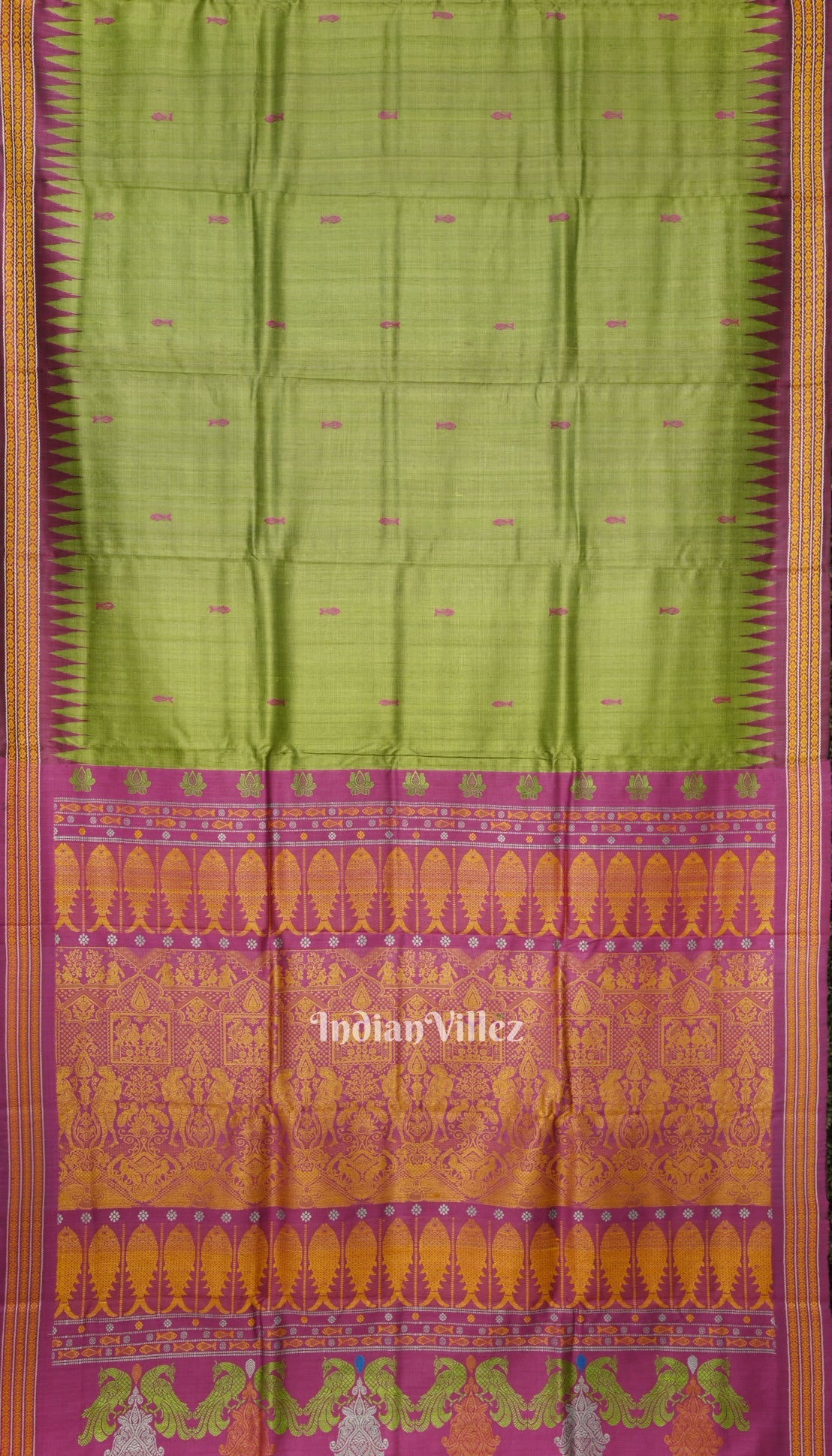 IndianVillèz Green Gopalpur Tussar Silk Saree