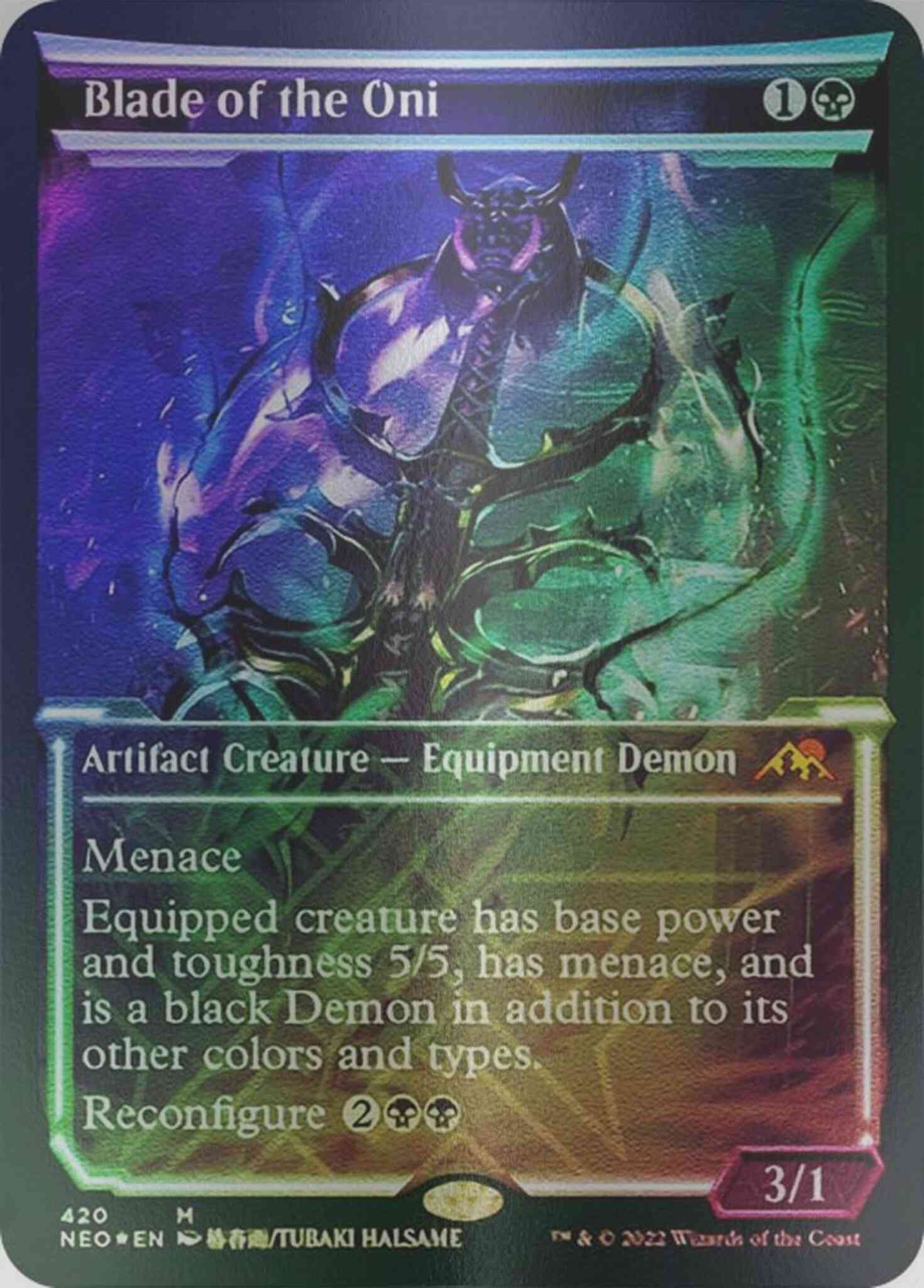 Oni 420 soft – Magic Blade of the Oni [420] [Soft Glow Showcase] [Kamigawa: Neon Dynasty] [Etched Foil]