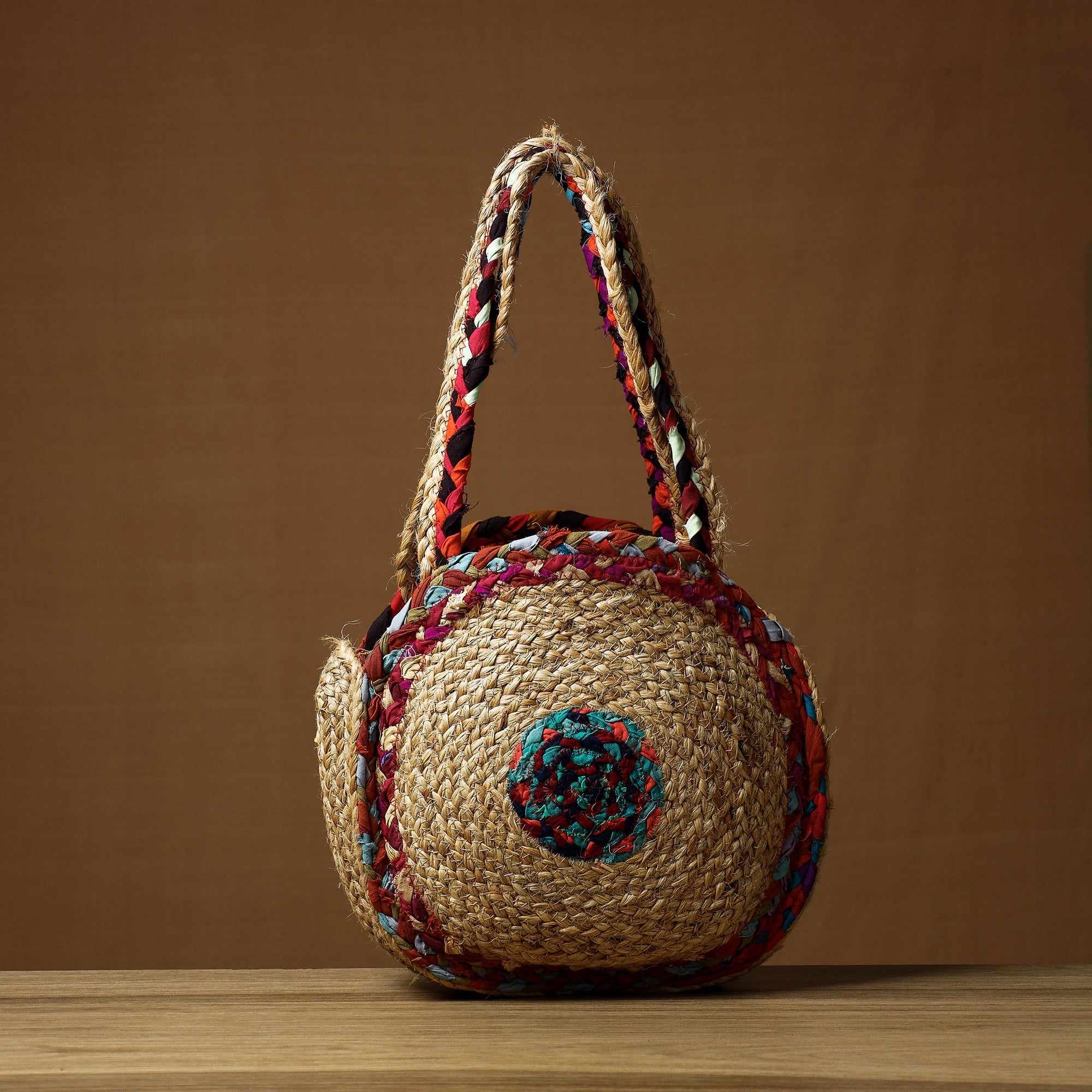 ITOKRI CRAFTS INITIATIVE Beige - Handcrafted Multipurpose Jute Round Hand Bag