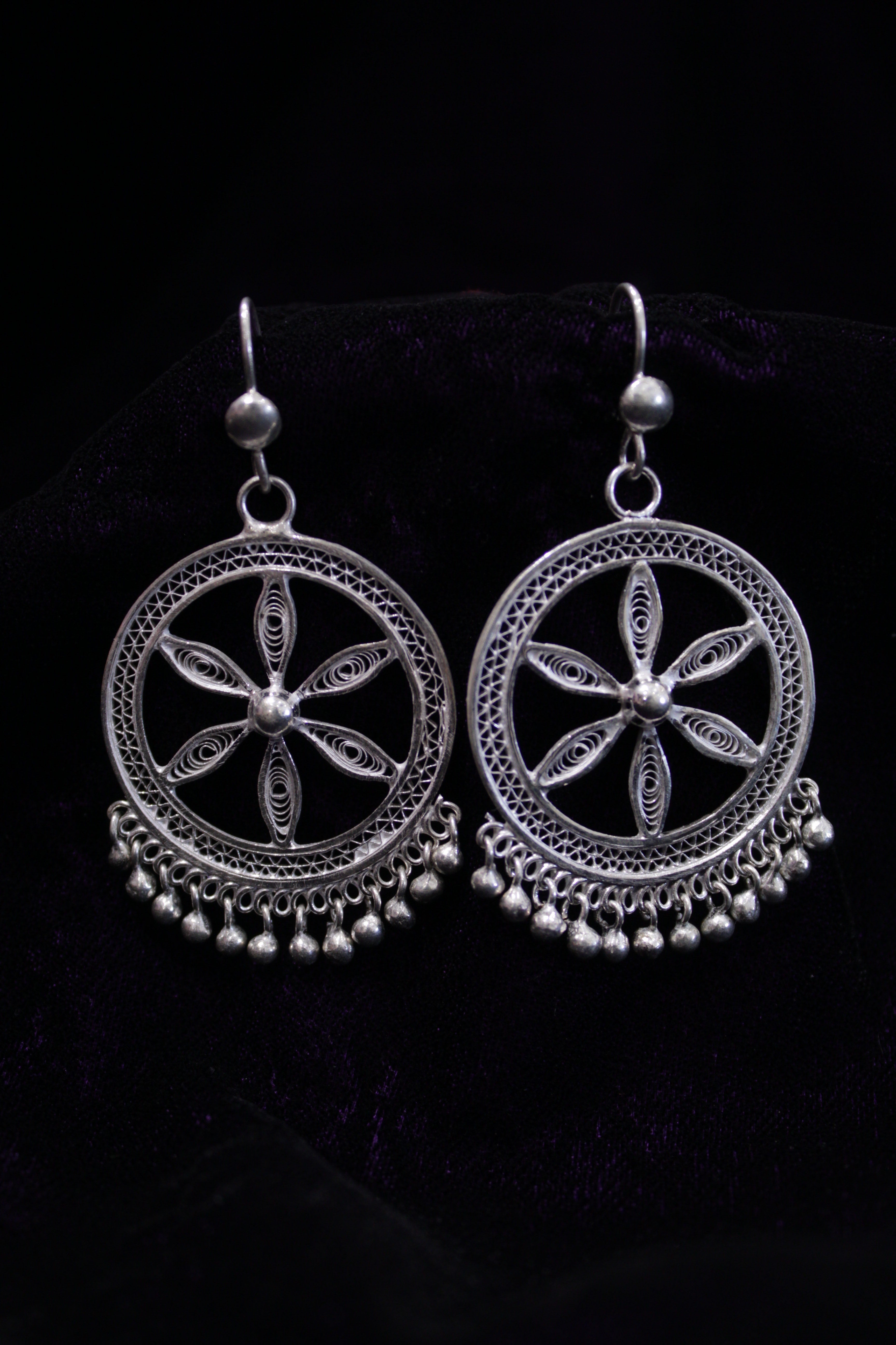 Indianvillez Circular Beads Silver Filigree Earring Set